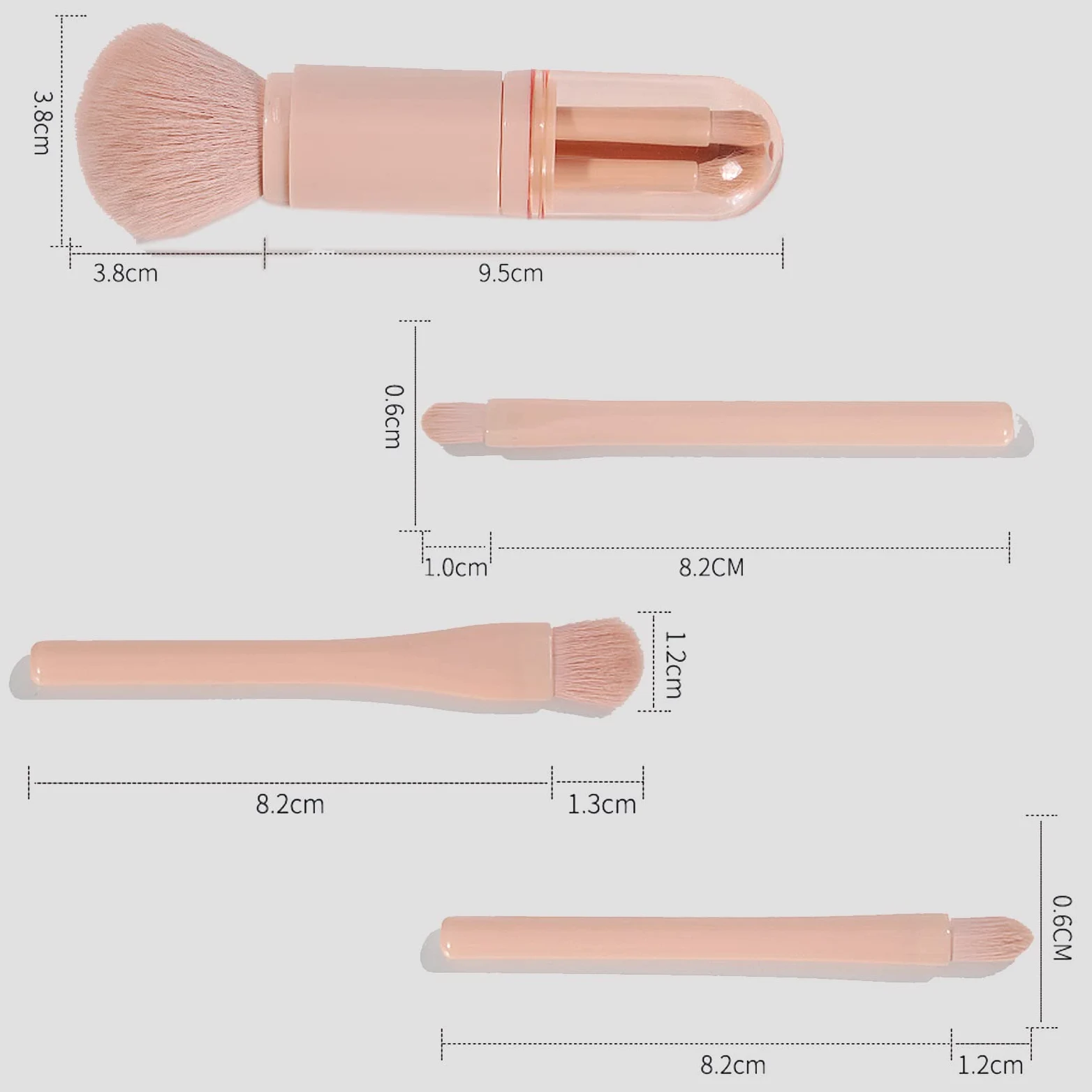 Pennello per Il Trucco, 4 in 1 Pennello Portatile da Viaggio Retrattile per Viso, Fard, Correttore, Ombretto Pennello per Fondotinta Cosmetici di Bellezza