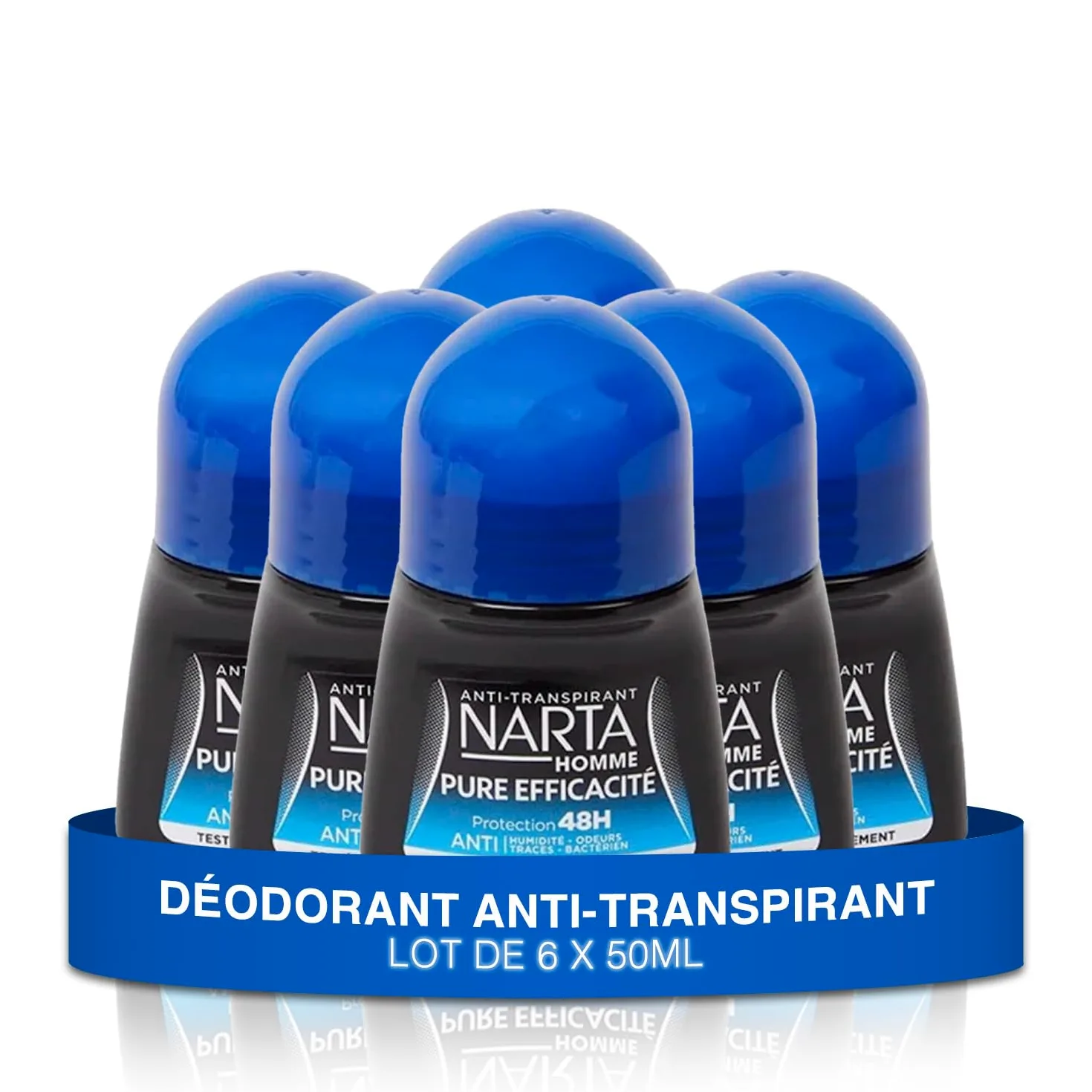Narta - Deodorante da uomo a sfera - Pure Efficacia anti-sudore protezione 48h - confezione da 6 x 50ml