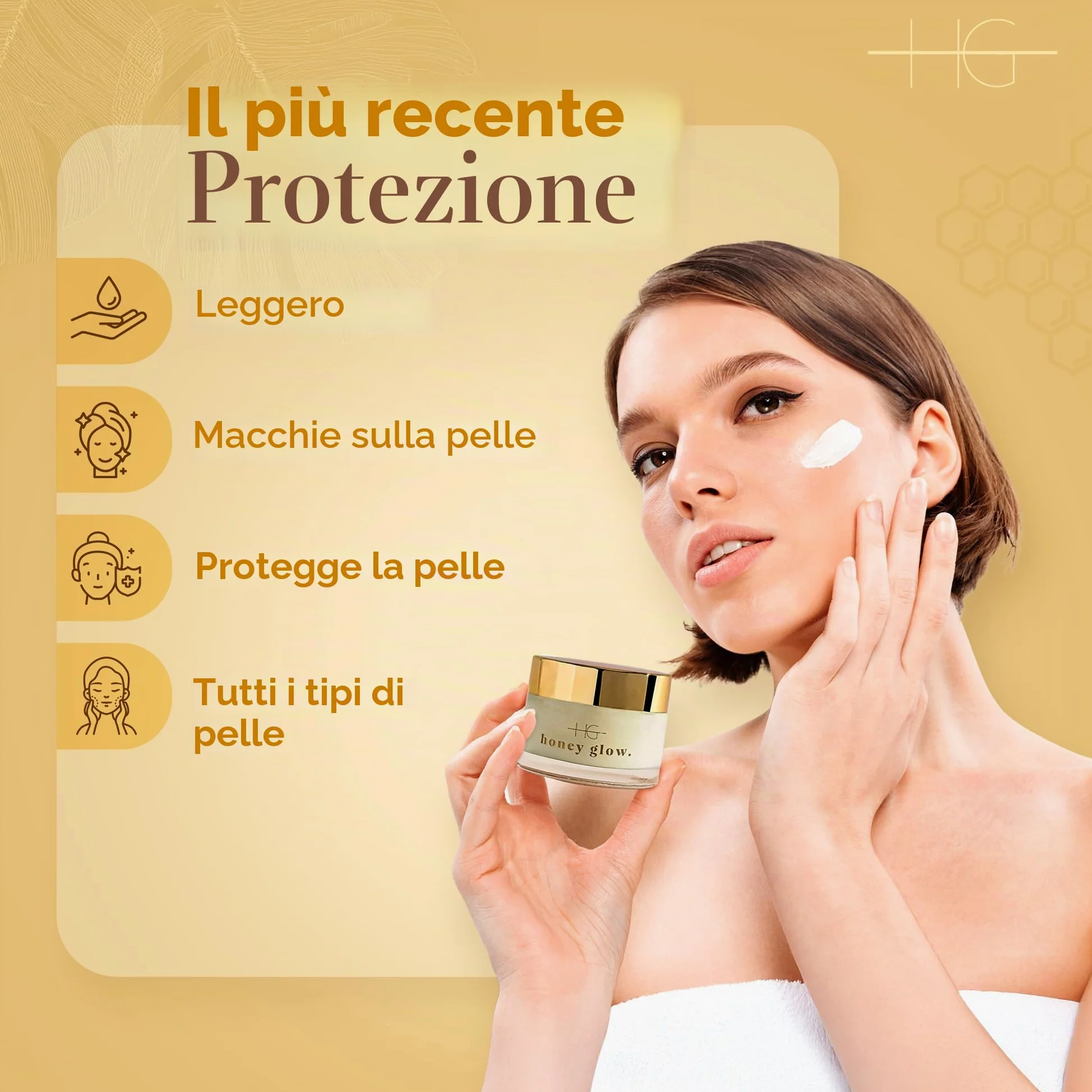 HoneyGlow Crema Viso in Ceramide Ultra Idratante con Miele, Rafforza la Barriera Della Pelle e Protegge Dalla Luce Solare, SPF15, Formulato Con Niacinamide, Acido Ialuronico e Peptidi