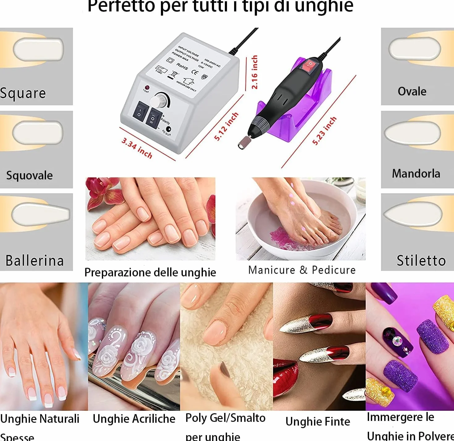 SQUADO Fresa per Unghie Professionale Lima Elettrica per Unghie Gel Manicure Pedicure