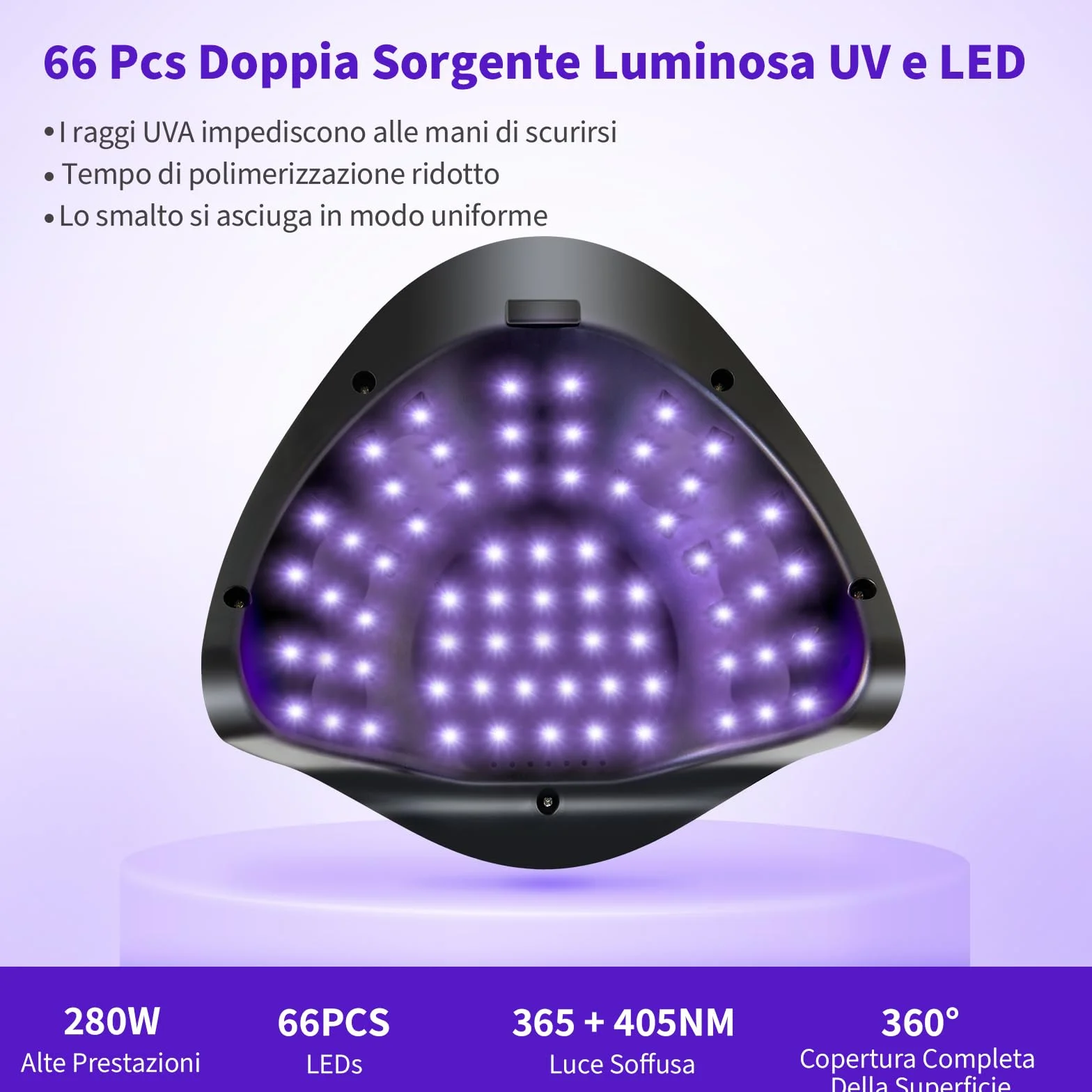 220W Lampada UV Led Unghie, Lampada UV per Unghie in Gel, Fornetto Unghie Semipermanente, UV Lamp Nails per Unghie Professionale con 66 Perline LED, 4 Timer, Sensore Automatico