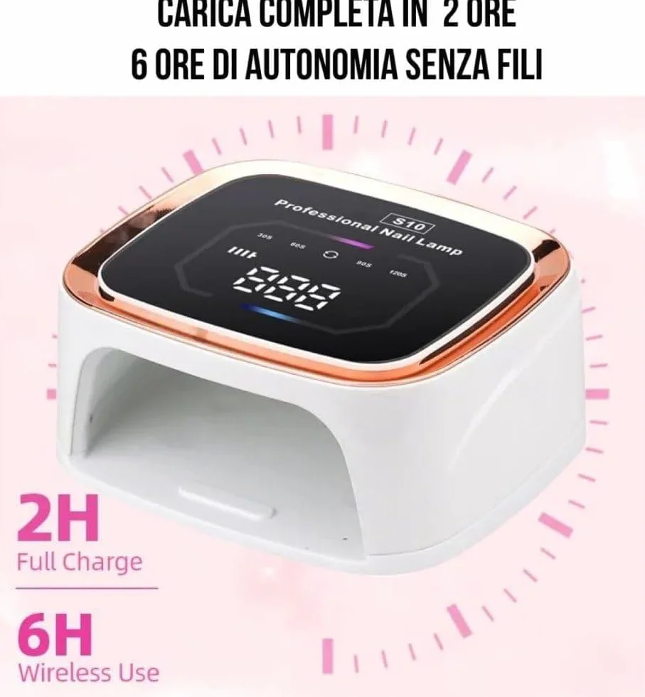 Di Tutto Per Tutti® Lampada UV LED Unghie 108W Ricaricabile Senza Fili, 36 LED, Asciuga Smalto Gel Rapidamente, con Timer e Display Digitale – Professionale per Manicure e Pedicure, Modello S10