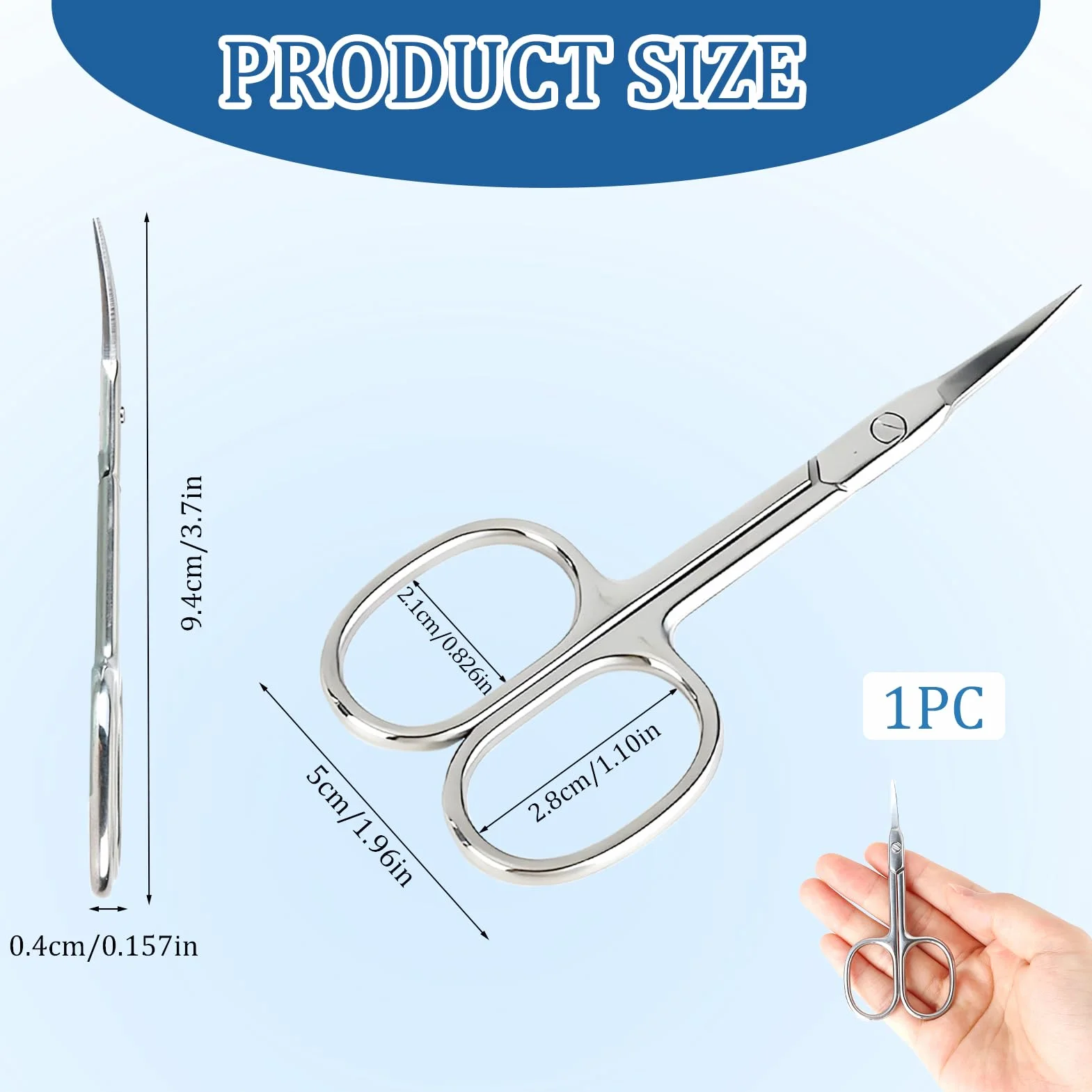Forbicine per unghie extra fini con punta curva in acciaio inox 95 mm argento