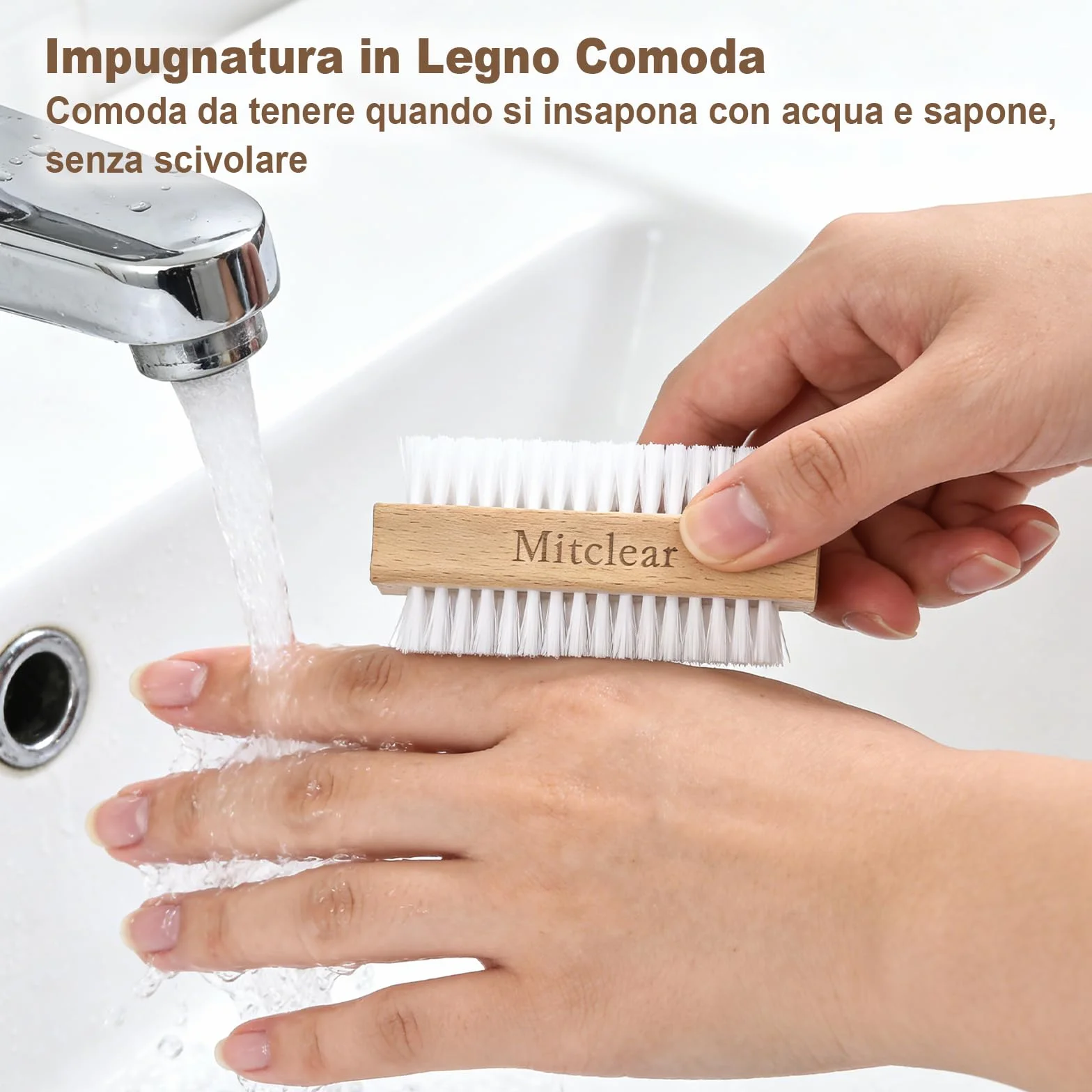 Mitclear Spazzola per Unghie in Legno, Spazzolino per la Pulizia delle Unghie con Setole in Plastica Dura, Spazzoline a Doppia Faccia per la Pulizia di Unghie, Mani, Piedi(3 Set)