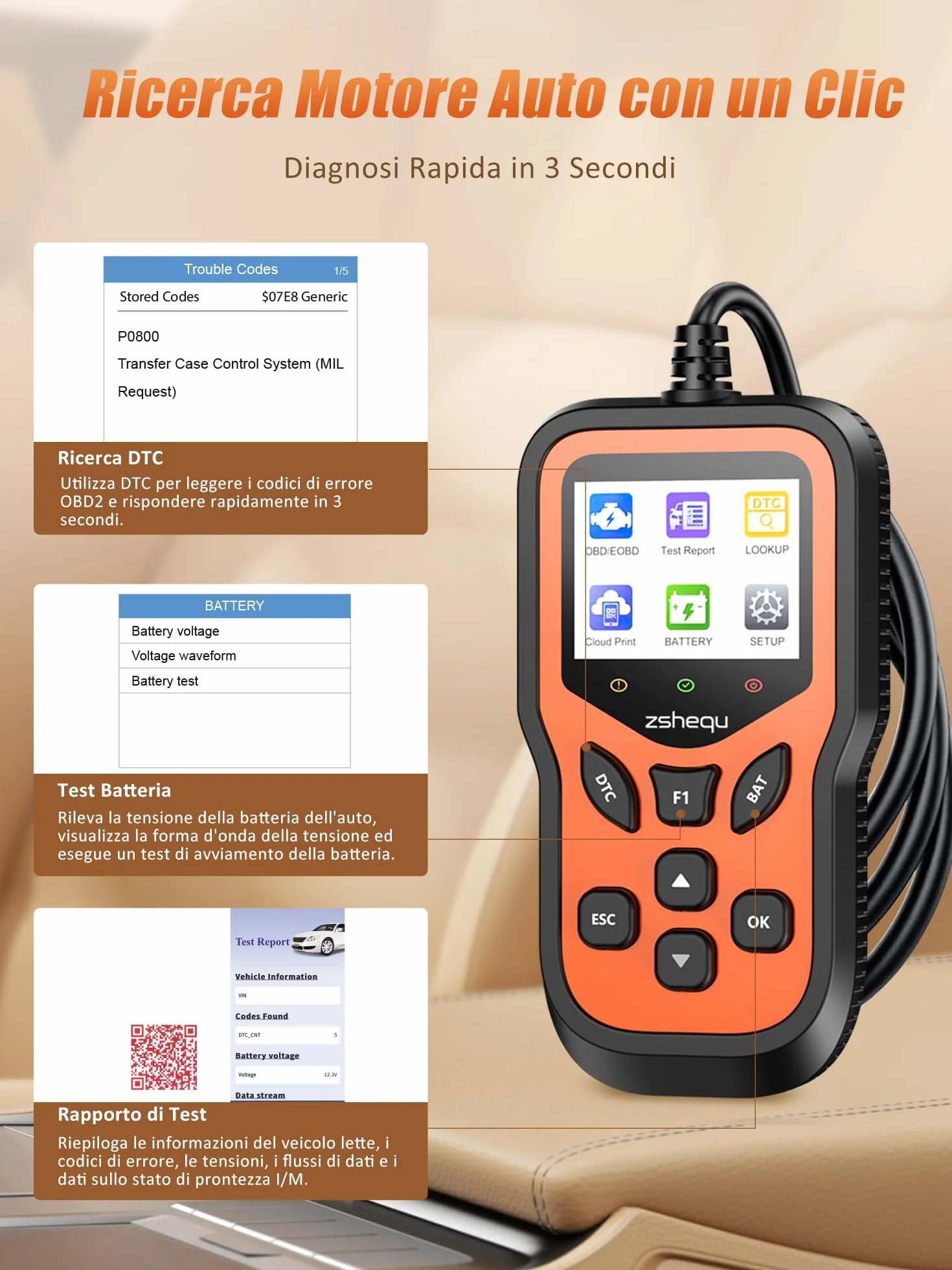 Scanner OBD2 EOBD Diagnostica Motore Multimarca Professionale Lettore Codici Errori per Audi BMW Tutti i Veicoli