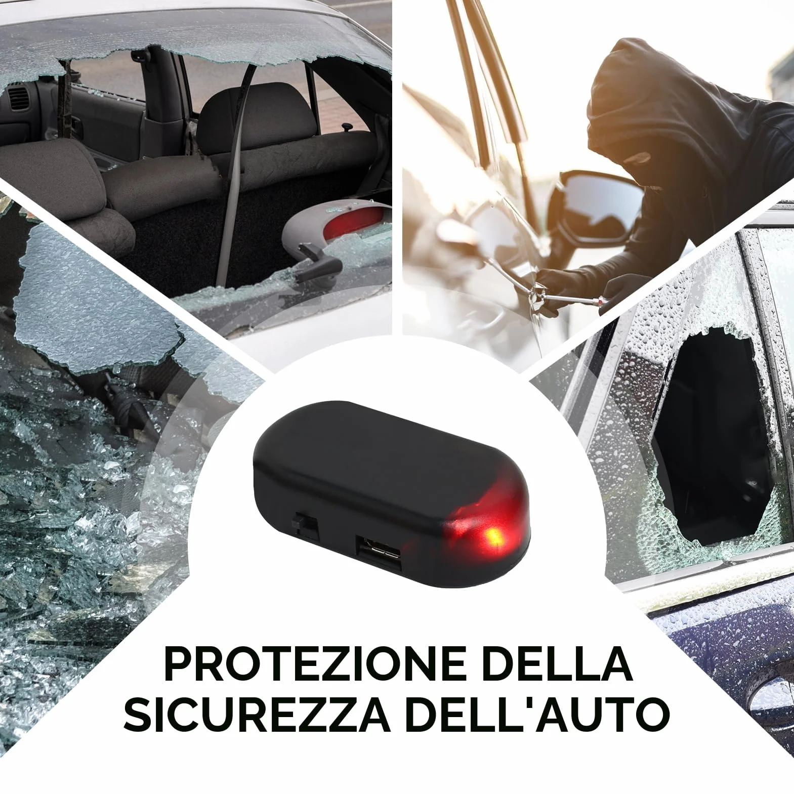 Antifurto Luci LED Segnalazione Flash Lampeggiante Solar Power Simulato Allarme Per Auto USB Rosso