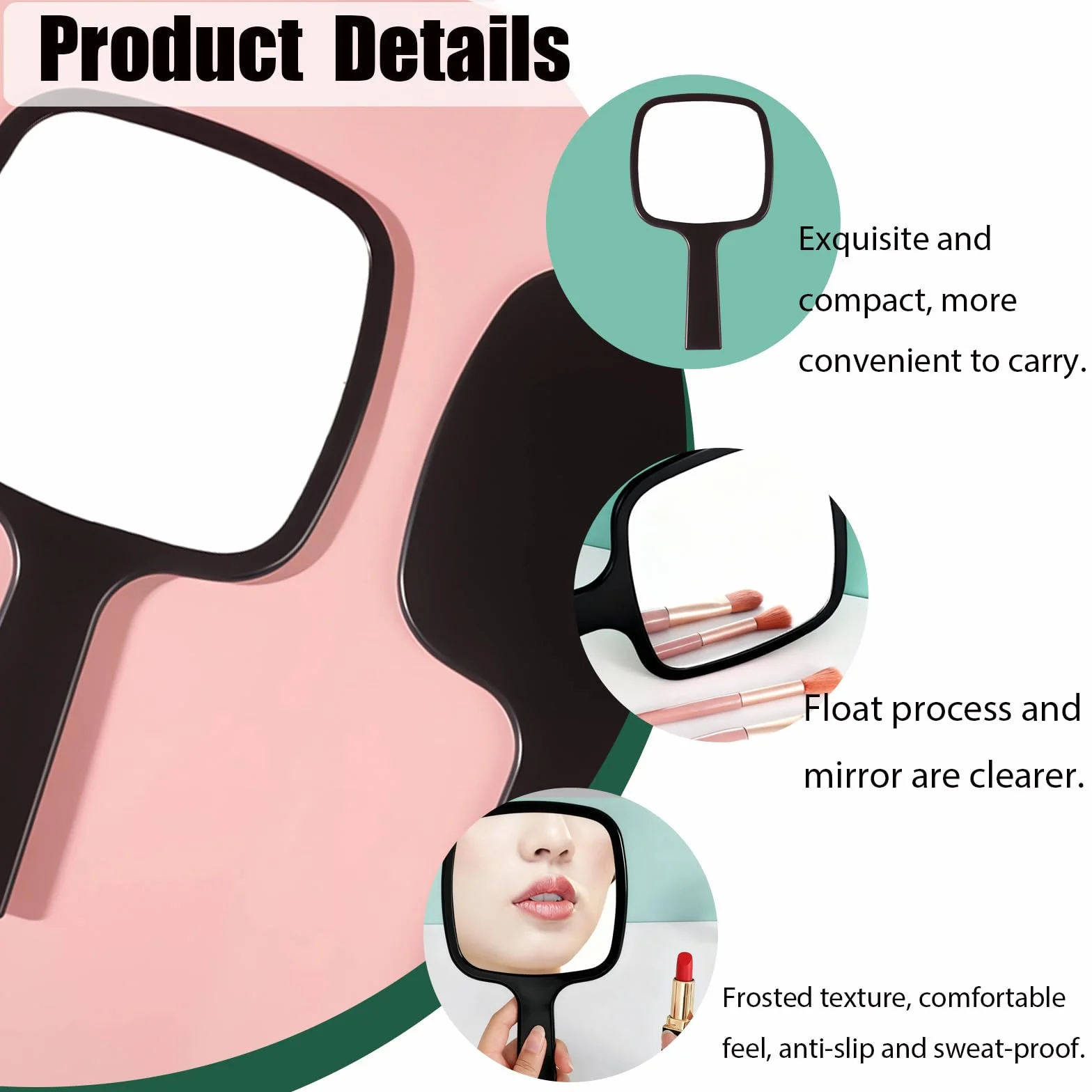Specchio professionale a mano con manico ergonomico, forma rotonda, specchio portatile per trucco, specchio piccolo per taglio capelli dietro, uso dentale e barbiere, specchio per viaggio