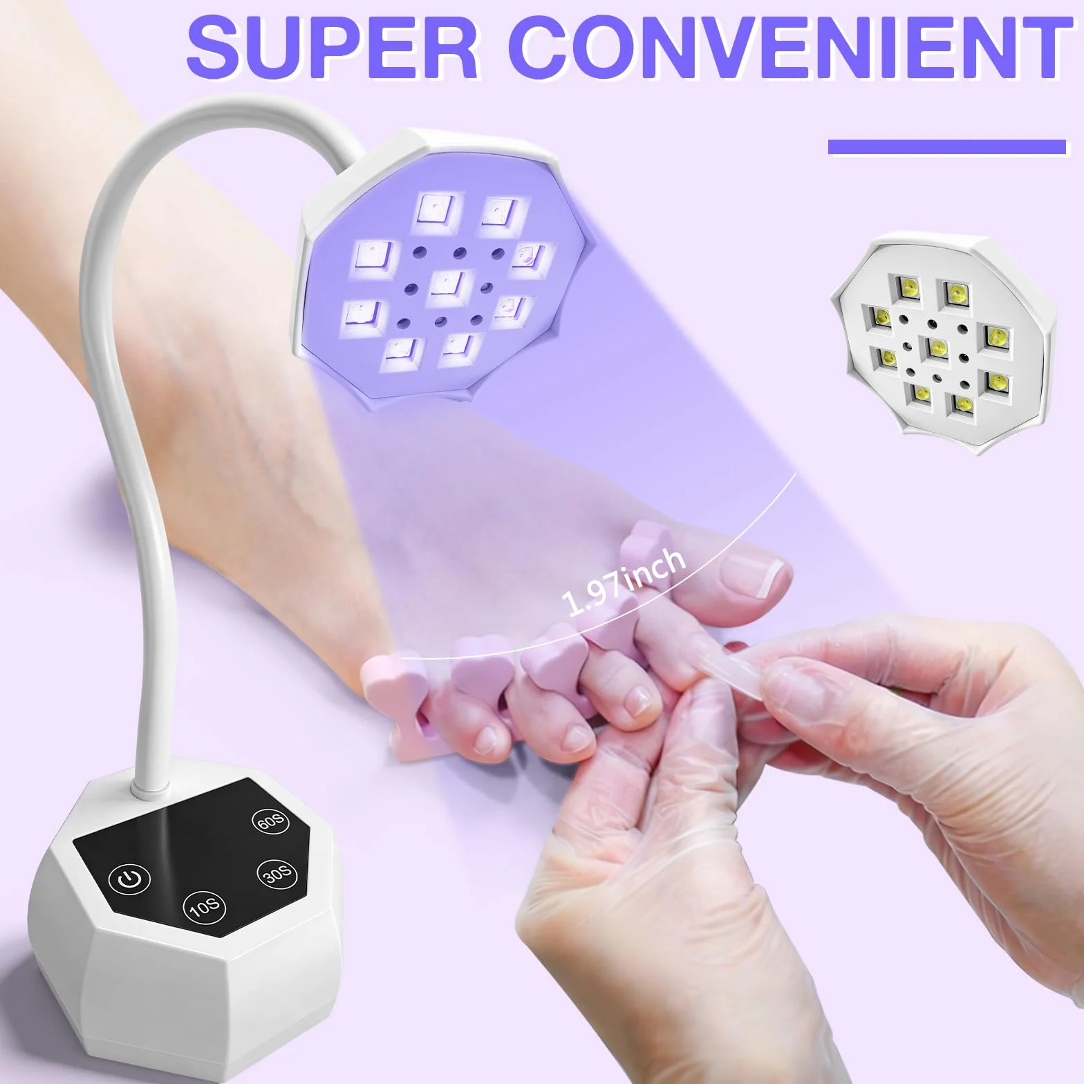 Lampada UV LED per Unghie Weiße Lotus - Sensore Intelligente 48W 365+395nm, Ricaricabile 1500mAh, Collo d'Oca Flessibile, Garanzia 365 Giorni