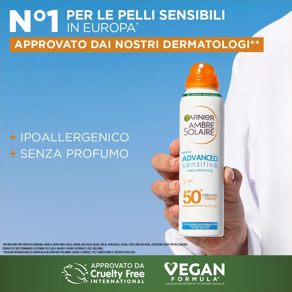 Garnier Ambre Solaire Advanced Sensitive Adulti Ceramide Protect Aerosol SPF50+ 150 ml