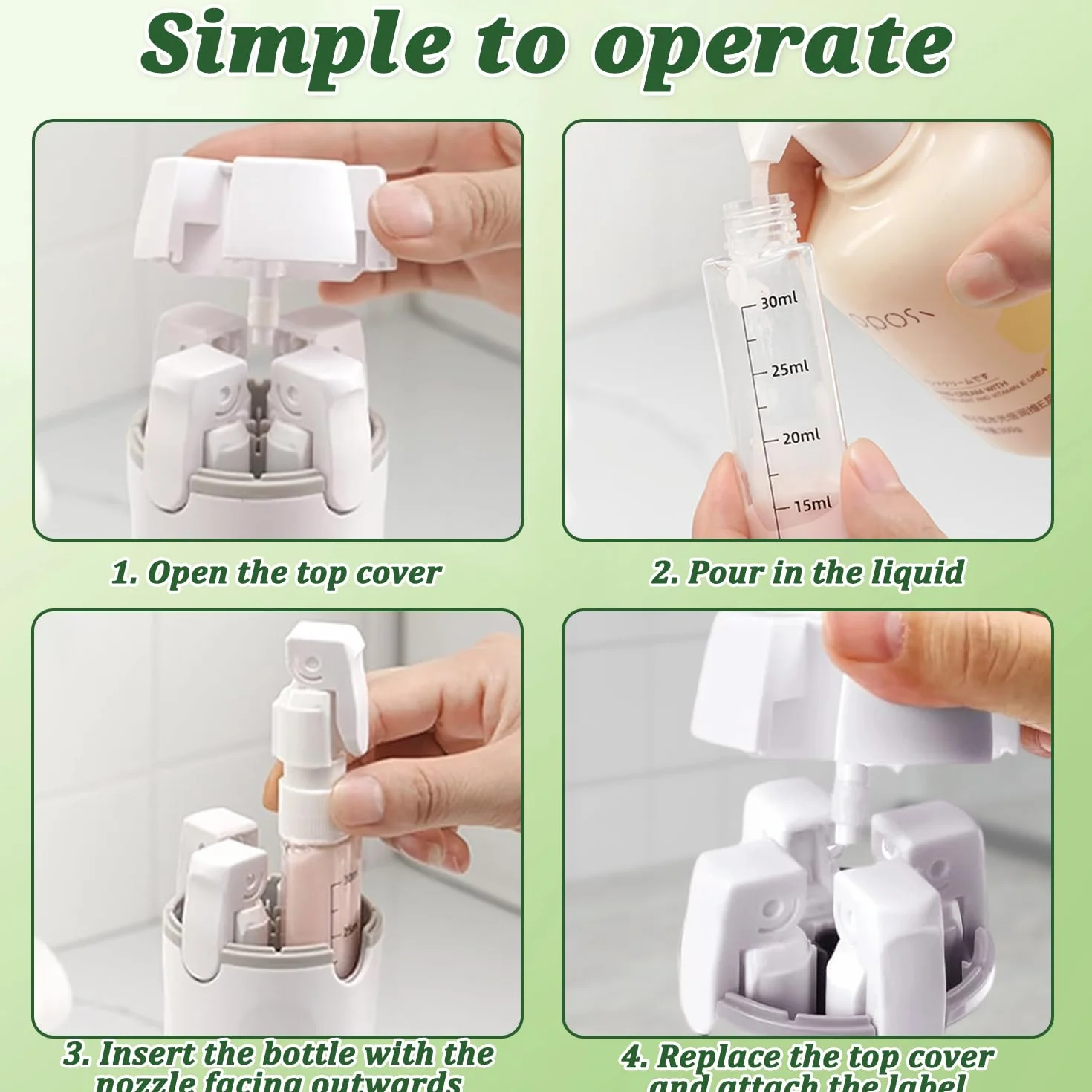 Dispenser da viaggio 4 in 1, Set di flaconi dispenser da viaggio 4 in 1, Dis-penser da viaggio ricaricabile, Contenitori Portatili a Prova di Perdite, Kit Viag-gio Aereo Bagaglio a Mano (M2)