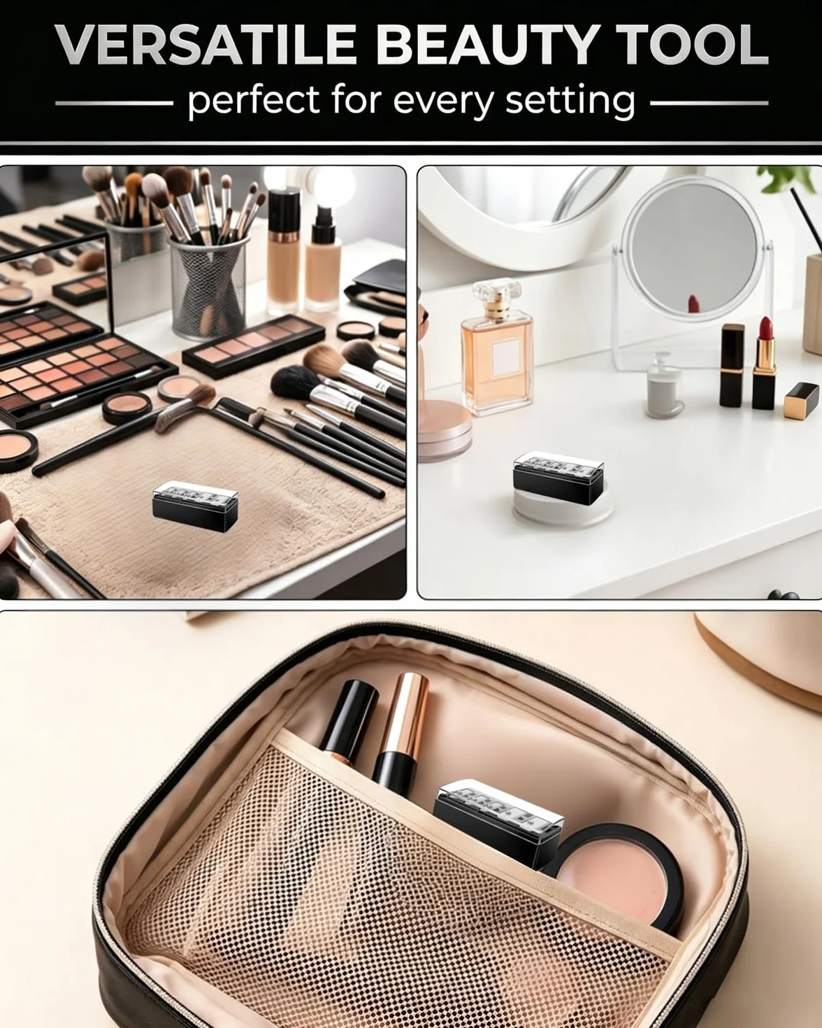 Temperino Cosmetico Nero Multi-Diametro con Lame di Precisione per Matite Sopracciglia Labbra Eyeliner