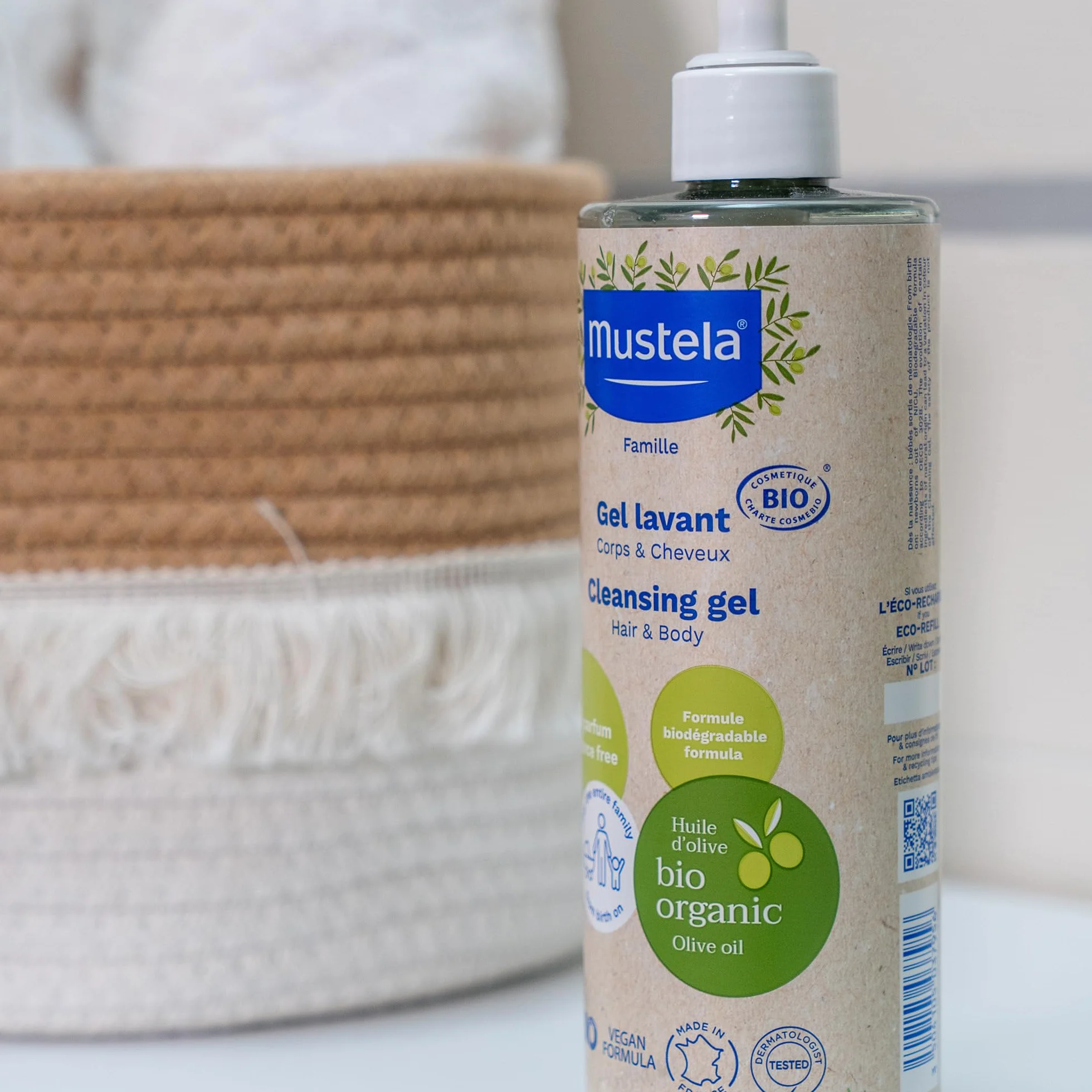 Mustela Gel Detergente Bio Vegano Olio di Oliva Aloe Vera Glicerina Corpo Capelli Neonati 400ml