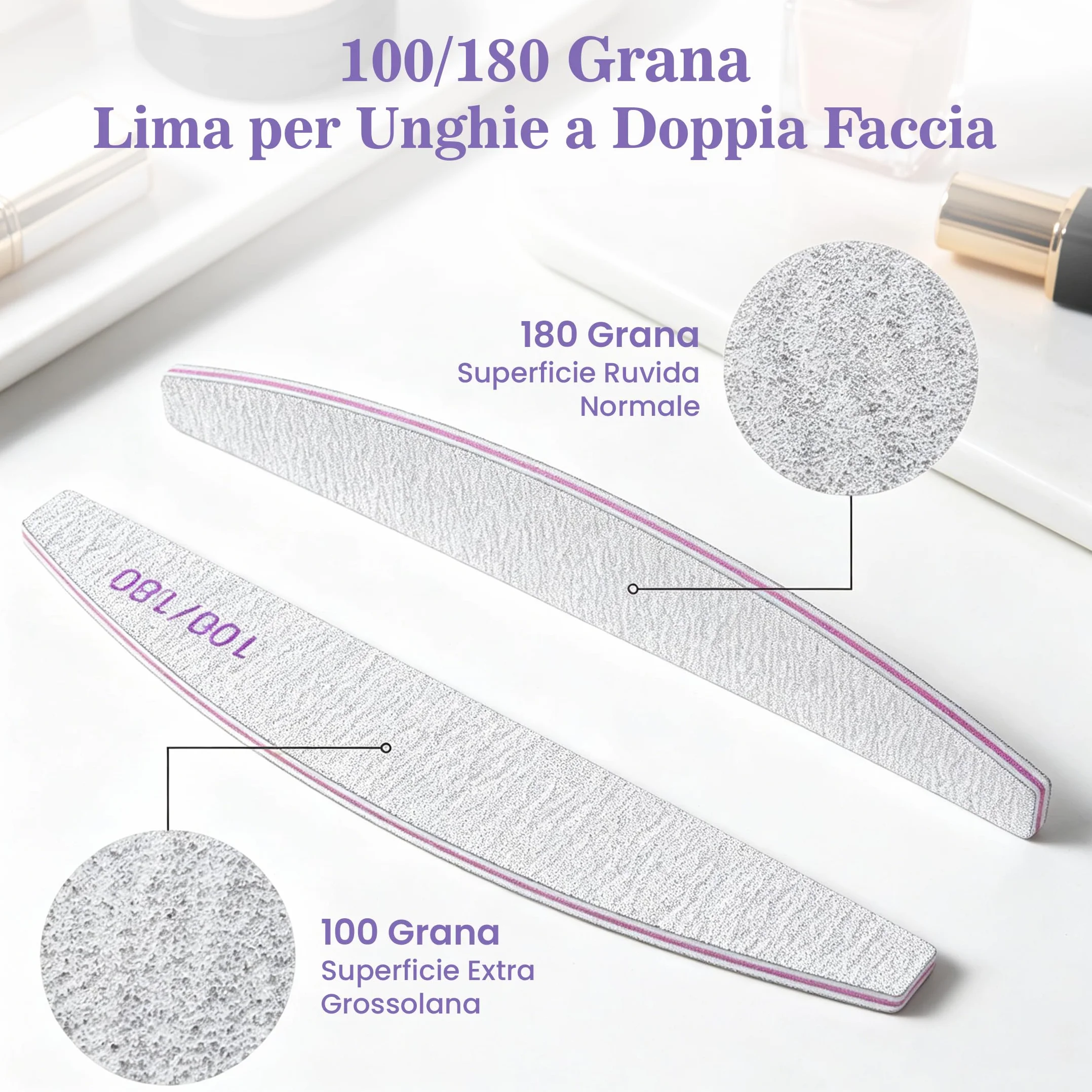 10 Pezzi Lime per Unghie, Lima Unghie Professionale 100/180 a Doppia Faccia, Lime Unghie Riutilizzabile per Salone di Bellezza e Uso Domestico
