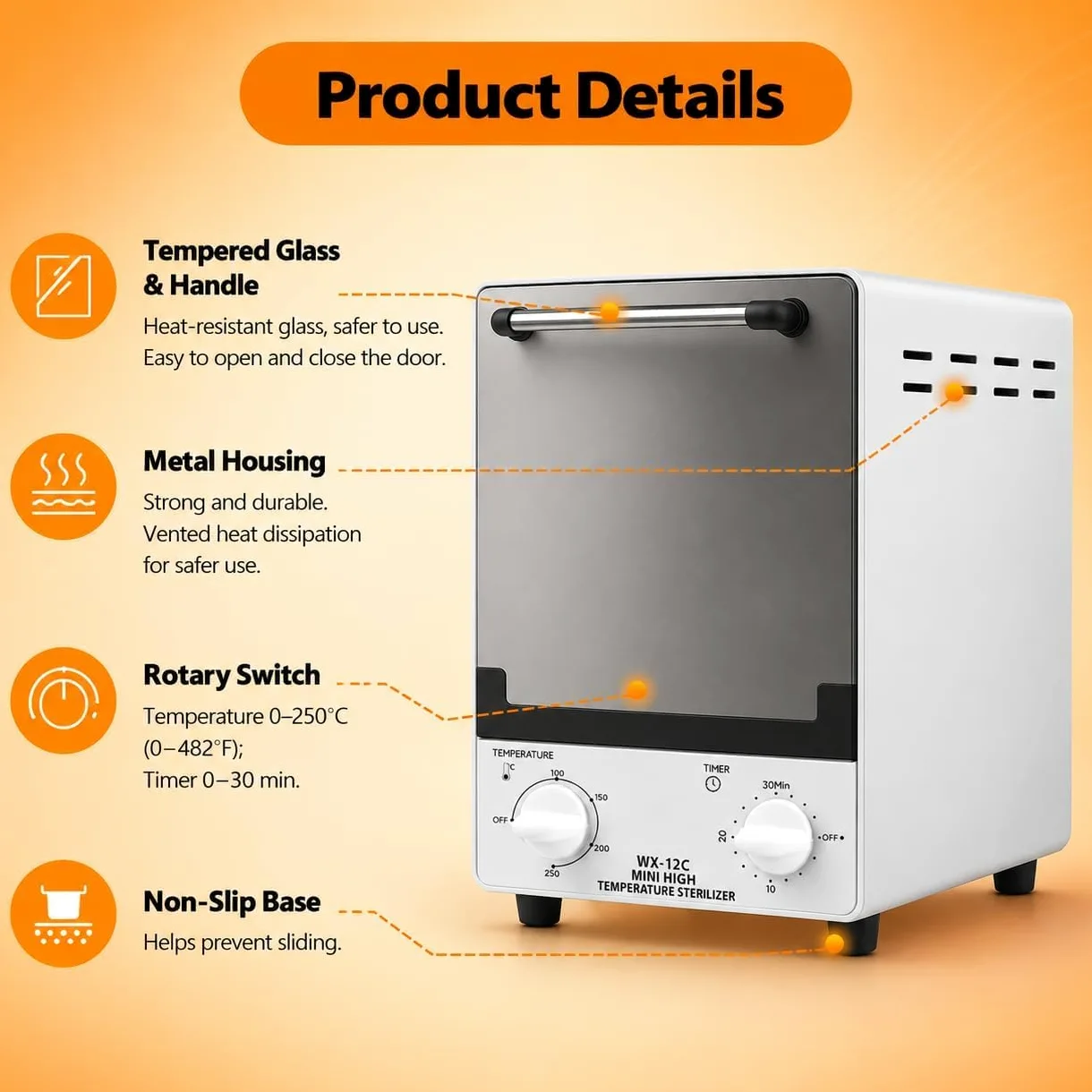 Sterilizzatore per autoclave a infrarossi, 12 l, con controllo del tempo e della temperatura regolabili, sterilizzatore a vapore ad alta temperatura per unghie, strumenti di bellezza, saloni di