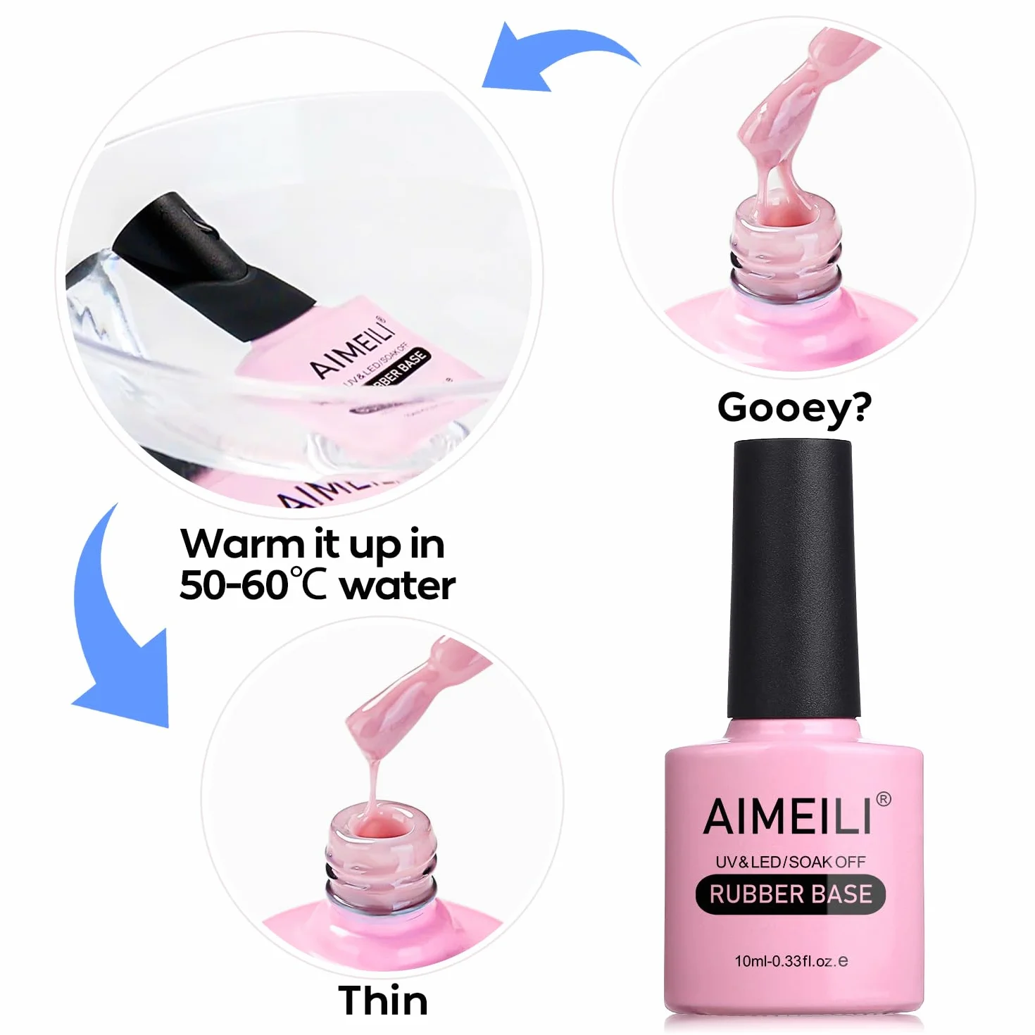 AIMEILI Clear Rubber Base Gel, Semipermanente Smalto per Unghie Elastic UV/LED Soak Off Nail Polish, 10ml