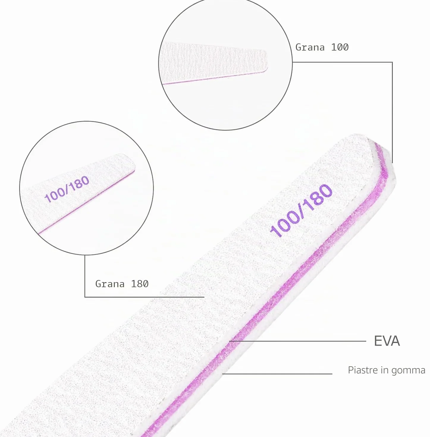 20 lime per unghie, lima per unghie professionale a doppio lato, riutilizzabile 100/180 grit per saloni di manicure, fai da te per nail art
