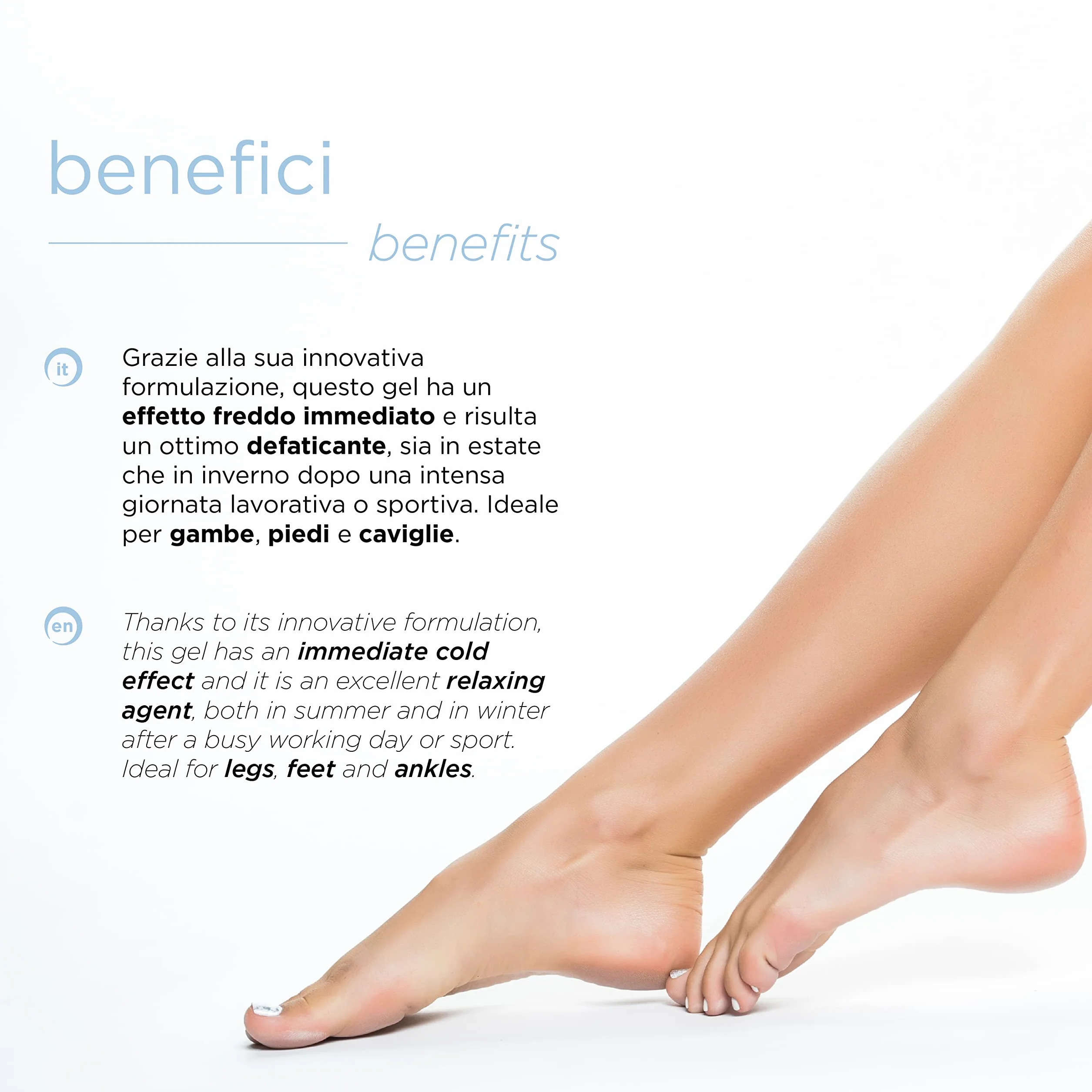 Nuvo' - Crema Gel Rinfrescante Gambe Piedi Caviglie Gonfie Pesanti Stimola la circolazione EFFETTO FREDDO Bava di Lumaca Mentolo Eucalipto Estratti di Mirtillo Made in Italy 150ml