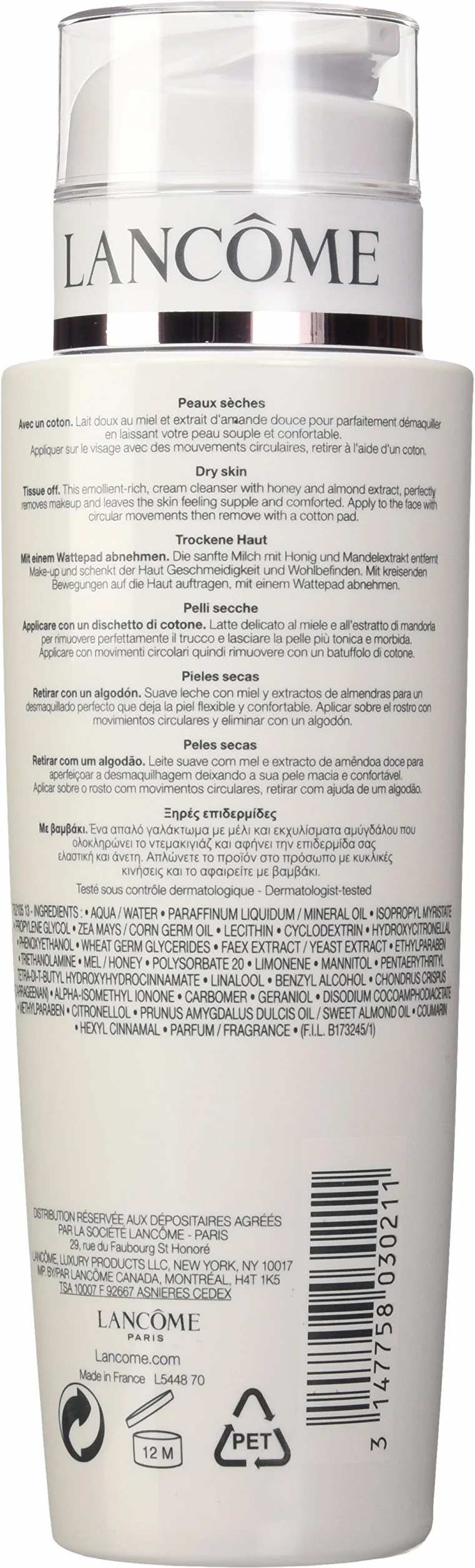 Lancôme - Latte struccante per pelli secche Galatée Confort, 1 pz. (1 x 400 ml)