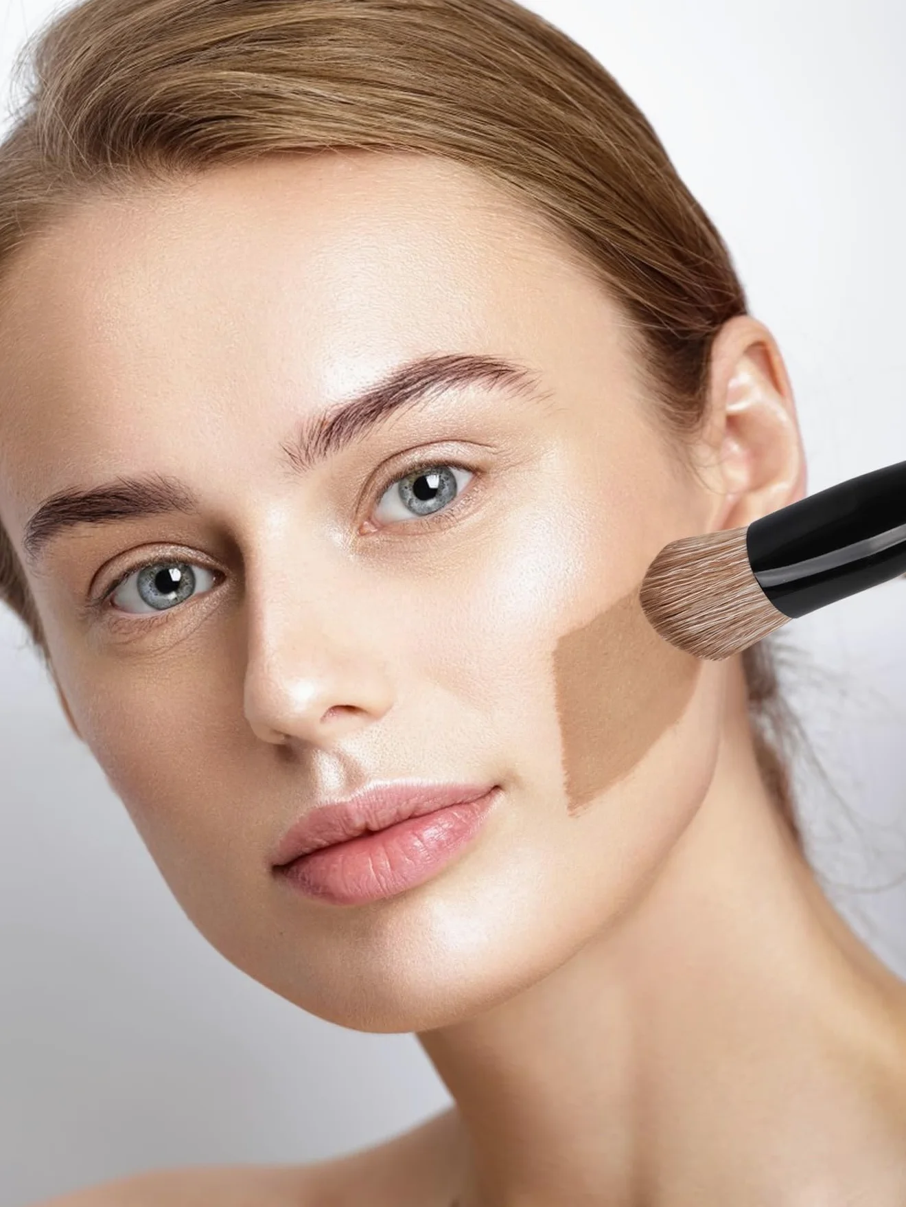 MAANGE Pennello per make-up per fondotinta, 4 pezzi Premium Foundation & Correttore Brush (piatto/obliquo/arrotondato obliquo/appuntito) per fondotinta liquida, crema, polvere e contouring