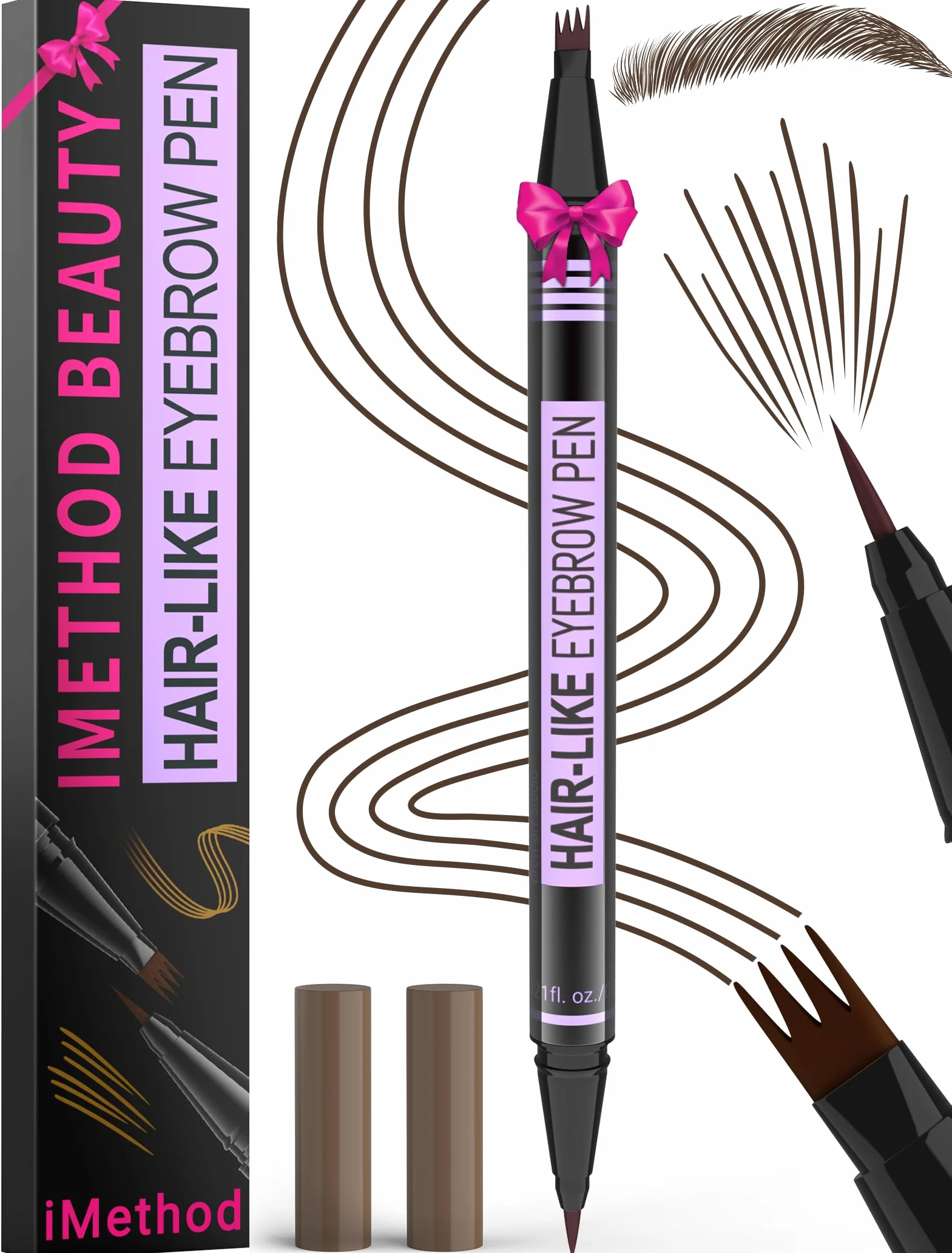 iMethod Microblading Matita per sopracciglia – Eyebrow Pencil Dual Ended 2 in 1 Matita per sopracciglia con 4 micro punte e punta precisa del pennello per creare sopracciglia naturali, marrone scuro