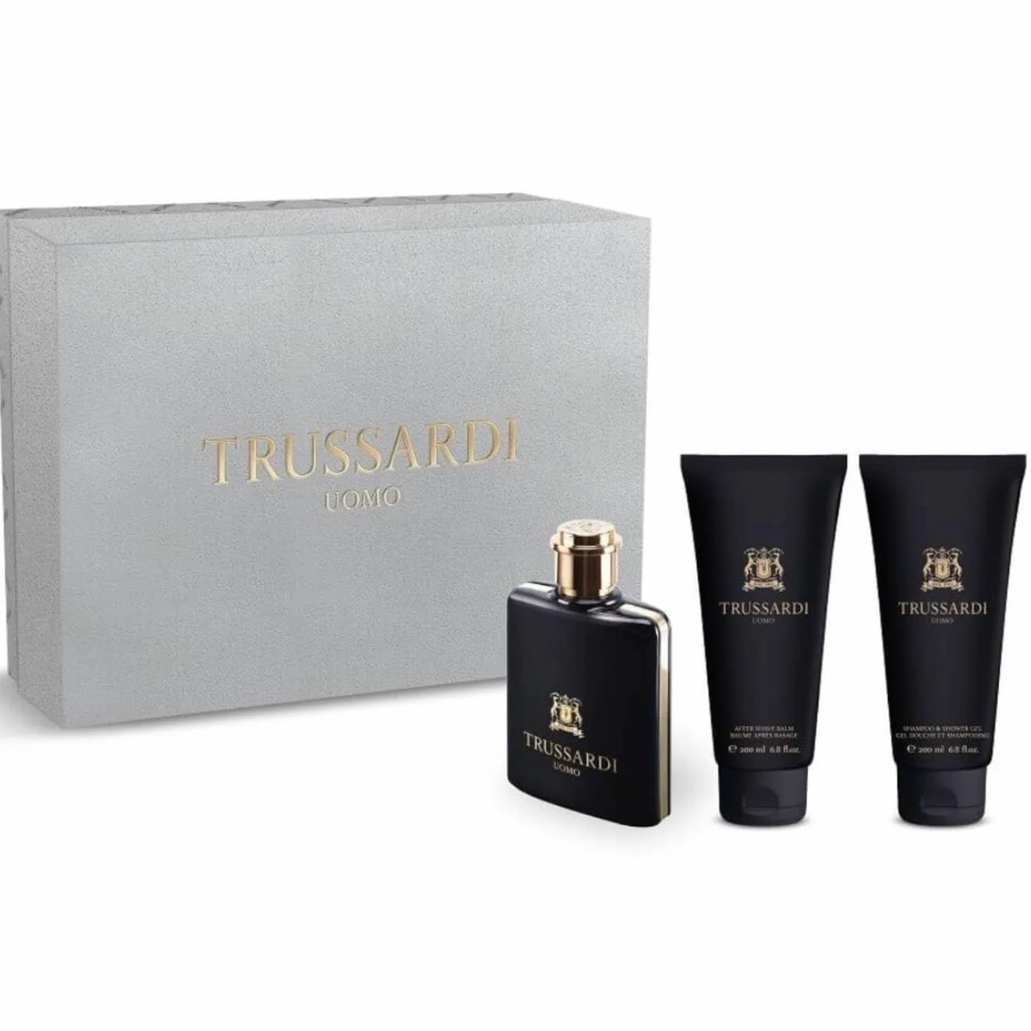 Trussardi Uomo – Confezione Regalo per Lui: Profumo Eau de Toilette 100 ml + Balsamo Dopobarba 200 ml + Gel Doccia Shampoo 200 ml