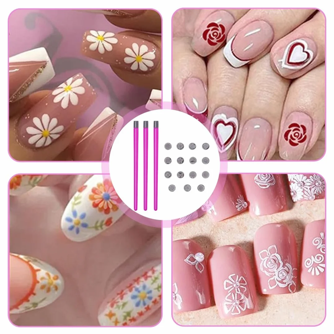 Penne per Stampa Nail Art,15 Pezzi Penne per Timbri per Nail Art in Silicone,Penne per Timbri per Unghie con Motivi, per Donne e Ragazze