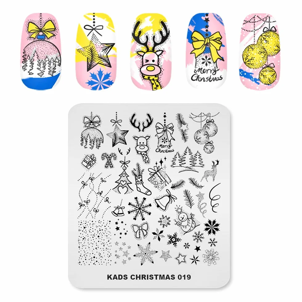 Piastra per stamping unghie, motivo: Natale, Halloween, template per manicure, strumento di stamping per nail art (Natale 019)