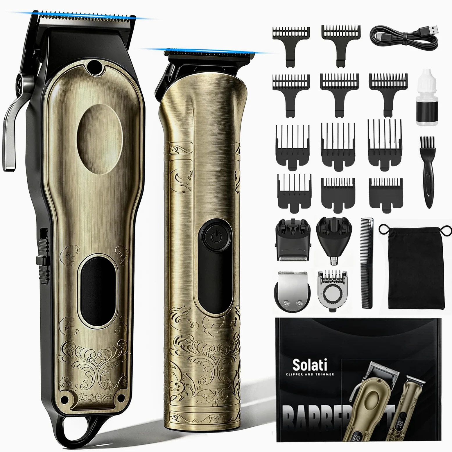 Solati Set 2 Tagliacapelli Uomo Professionale, Regolabarba Uomo LCD, Macchinetta per Modellare Capelli Grande e Rifinitore Precisione Piccolo, Rasoio Elettrico Barba e Corpo, Regalo Uomo