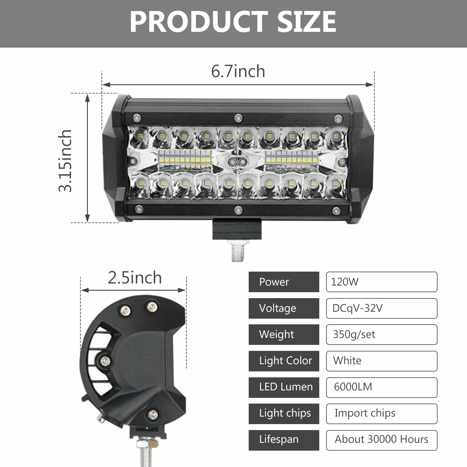 Vegena LED Faro da Lavoro 120W 12V/24V 6000k Impermeabile per SUV Trattori Auto (2 PCS)