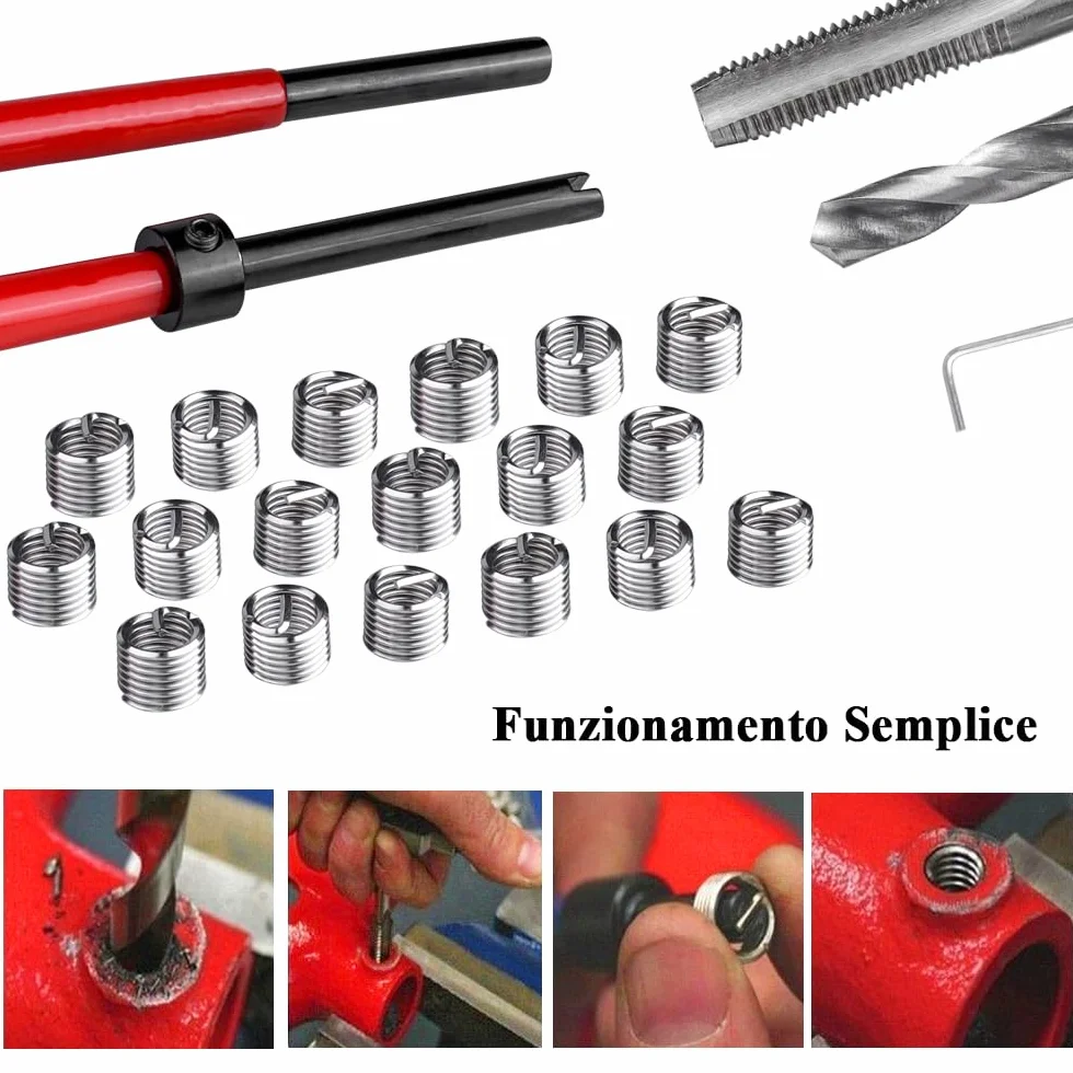 Mesee Kit Riparazione Filettatura M8 Acciaio Inossidabile, Strumenti Filettatura con Trapano Maschio Chiave Inserti per Automotive