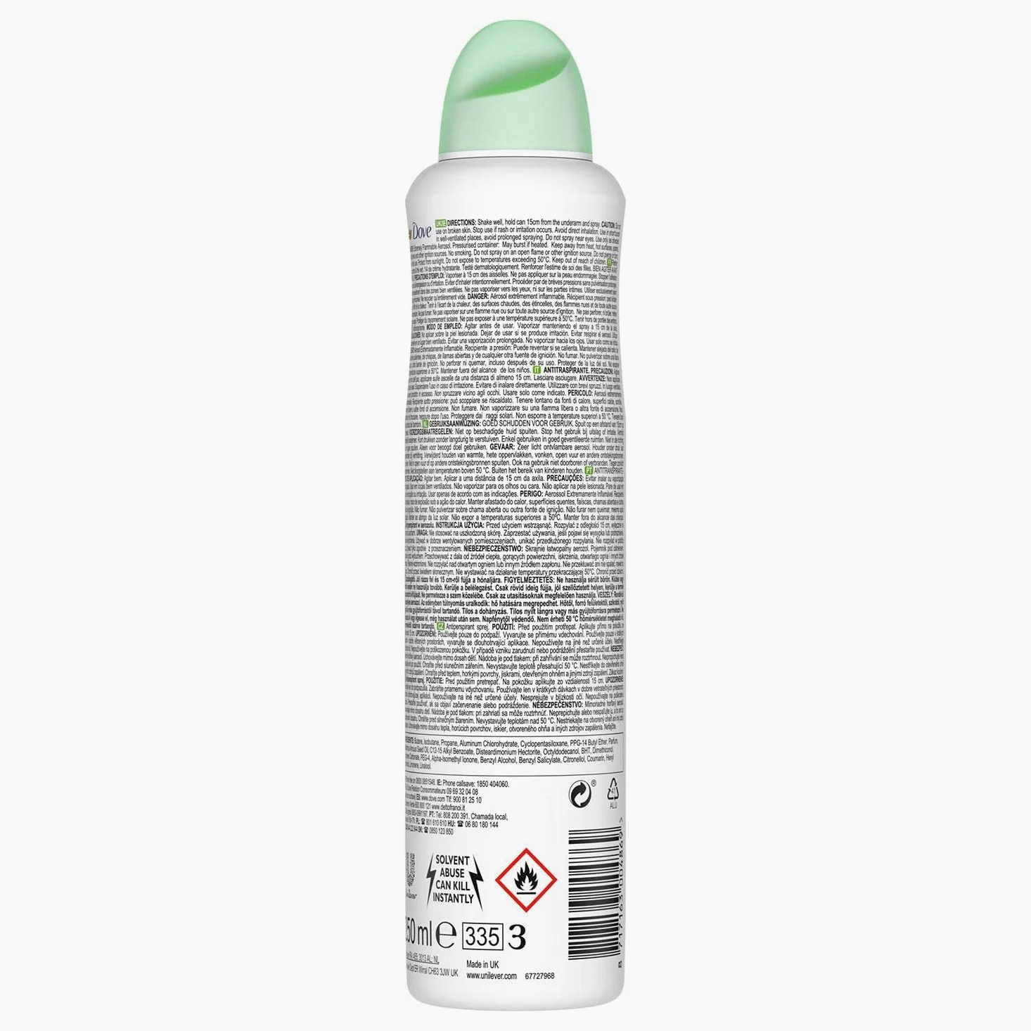 Dove Go Fresh Maxi Cetriolo, Deodorante spray per tè verde, 250 ml, 48 ore