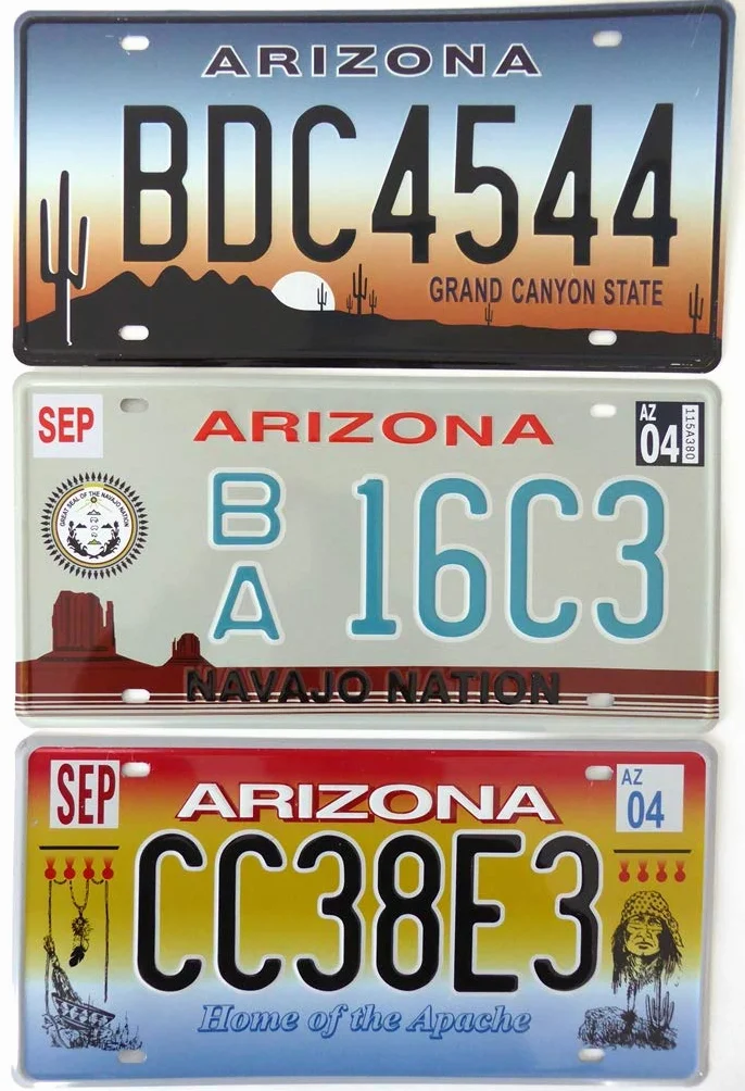 OPO 10 Set di 3 targhe in Metallo per Auto USA Arizona