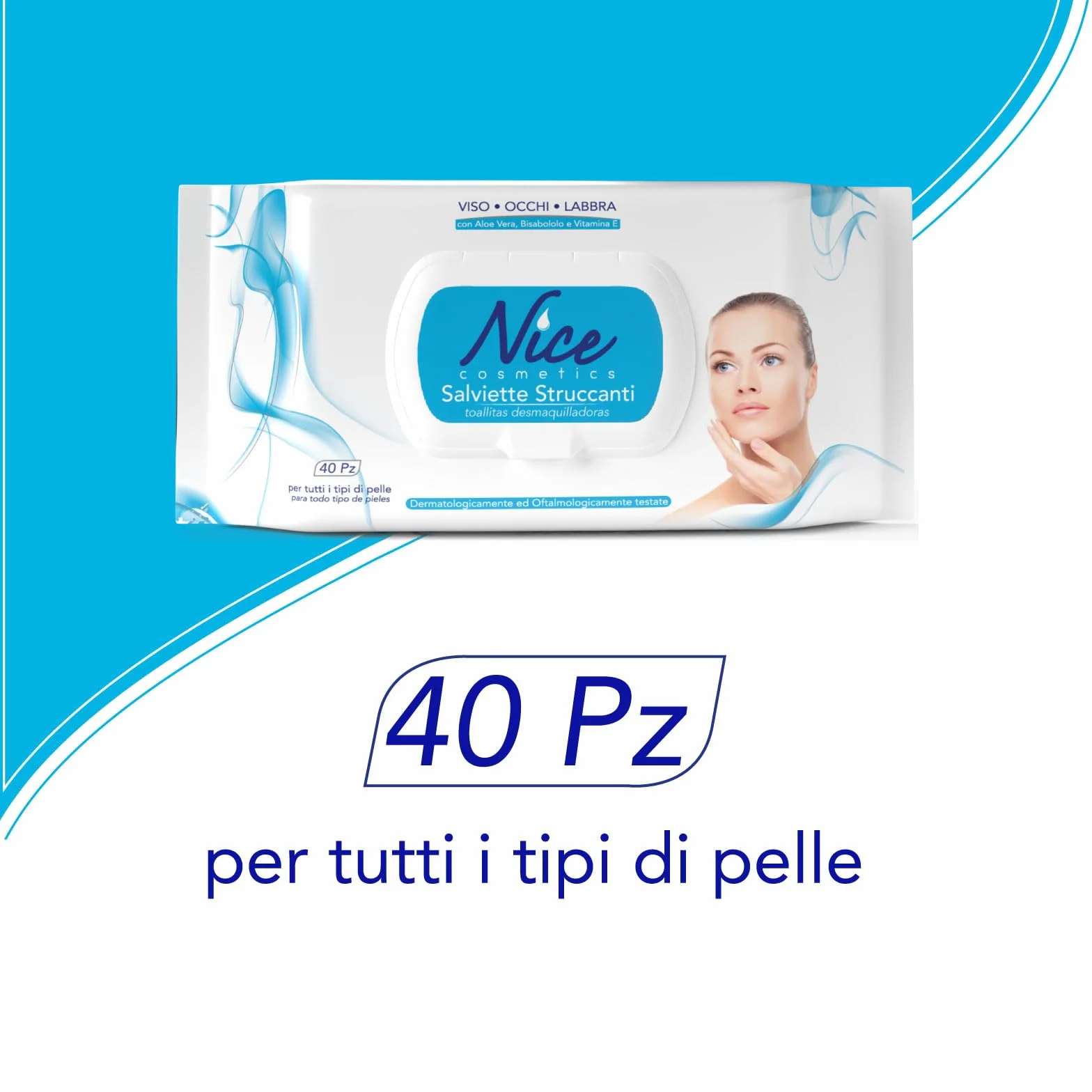 Nice Salviette Struccanti Viso Occhi Labbra Aloe Vera Bisabololo Vitamina E Dermatologicamente Oftalmologicamente Testate 40 Salviette