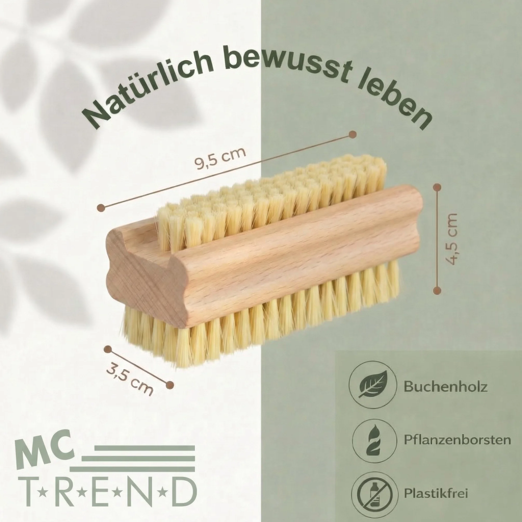 MC-Trend Set di 3 Spazzole per Unghie e Mani in Legno, Setole Naturali, Vegano, Made in Germany