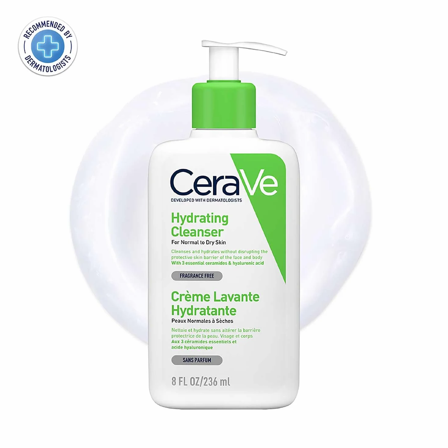 CeraVe lozione detergente idratante per pelli da normali a secche, pulizia delicata per il corpo e il viso, con 3 ceramidi essenziali e ialurone 236 m