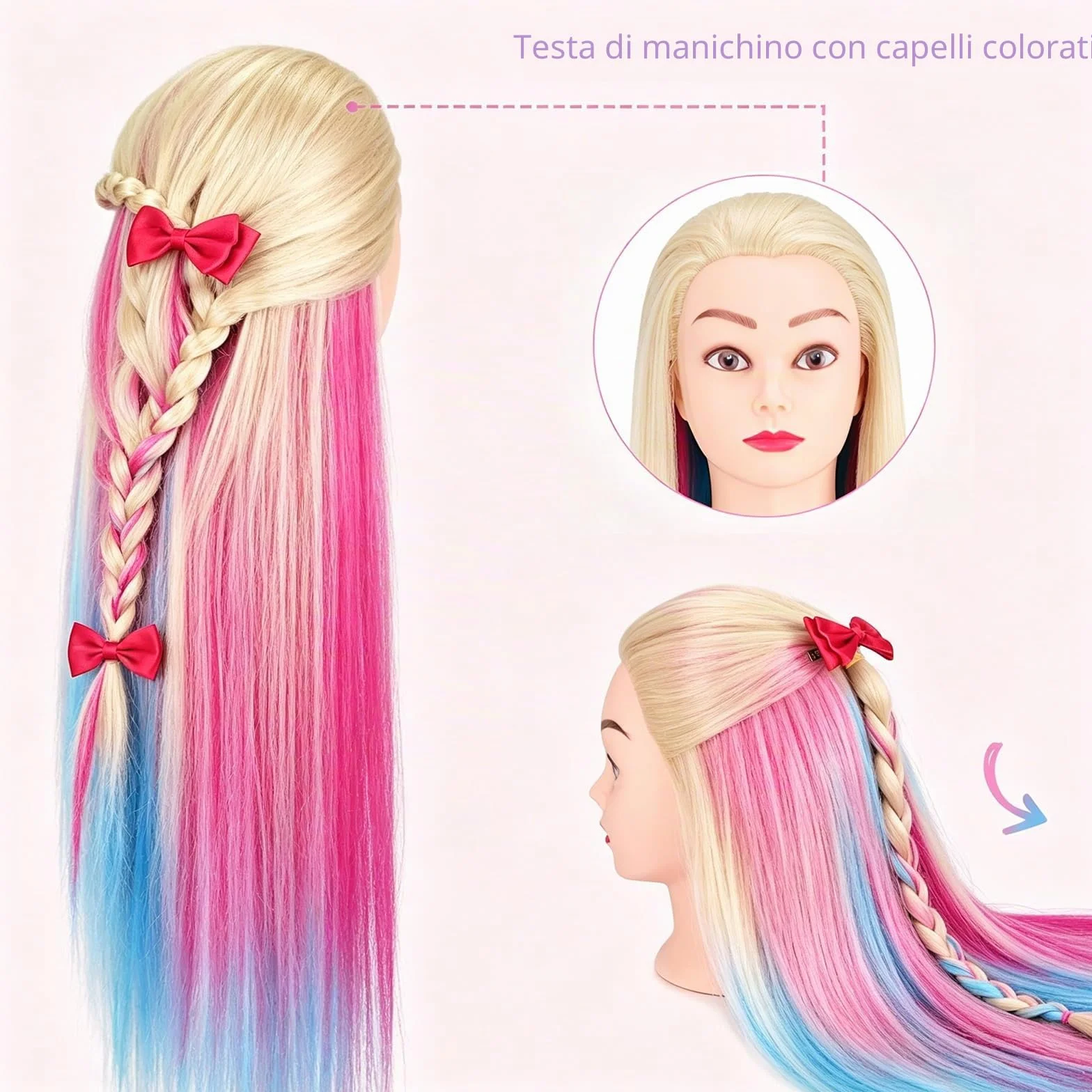 TopDirect Manichino 75cm Capelli Colorati Parrucchiere Formazione Pratica Modello con Morsetto
