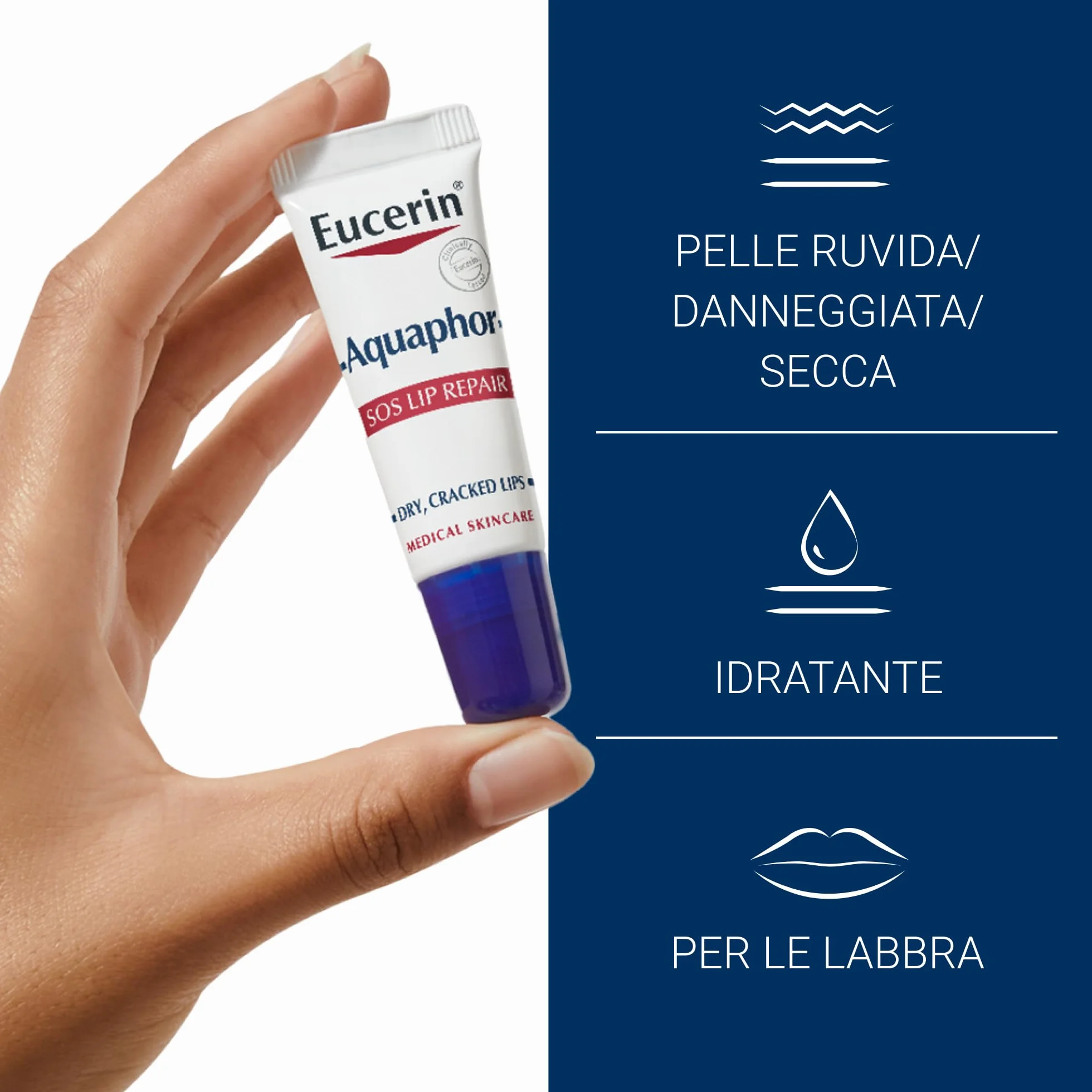 Eucerin Aquaphor SOS Riparatore Labbra 10 g Balsamo labbra azione rapida pelle secca screpolata