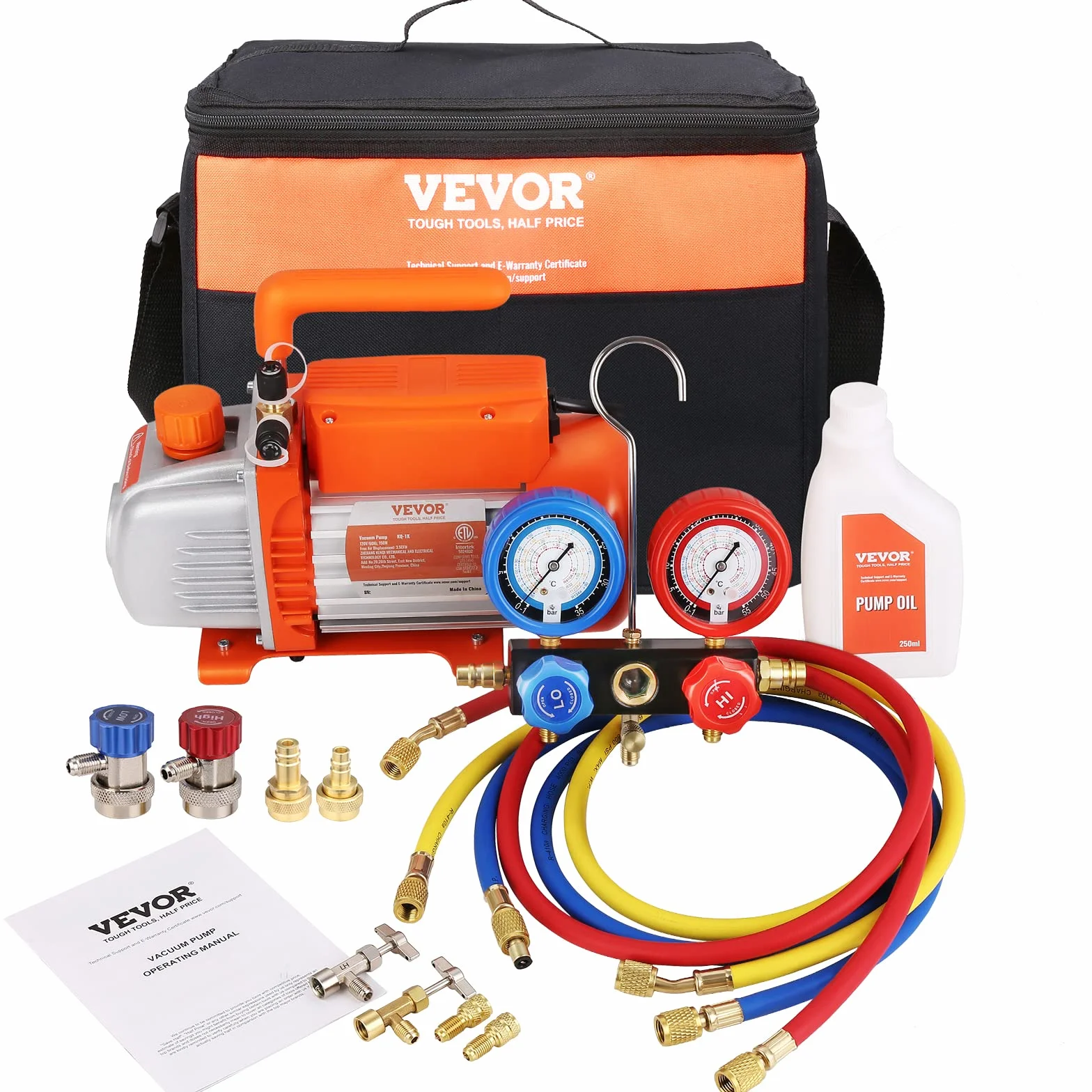 VEVOR Kit Pompa a Vuoto Monostadio 150W 100 L/min per Aria Condizionata Auto HVAC R134a R1234yf