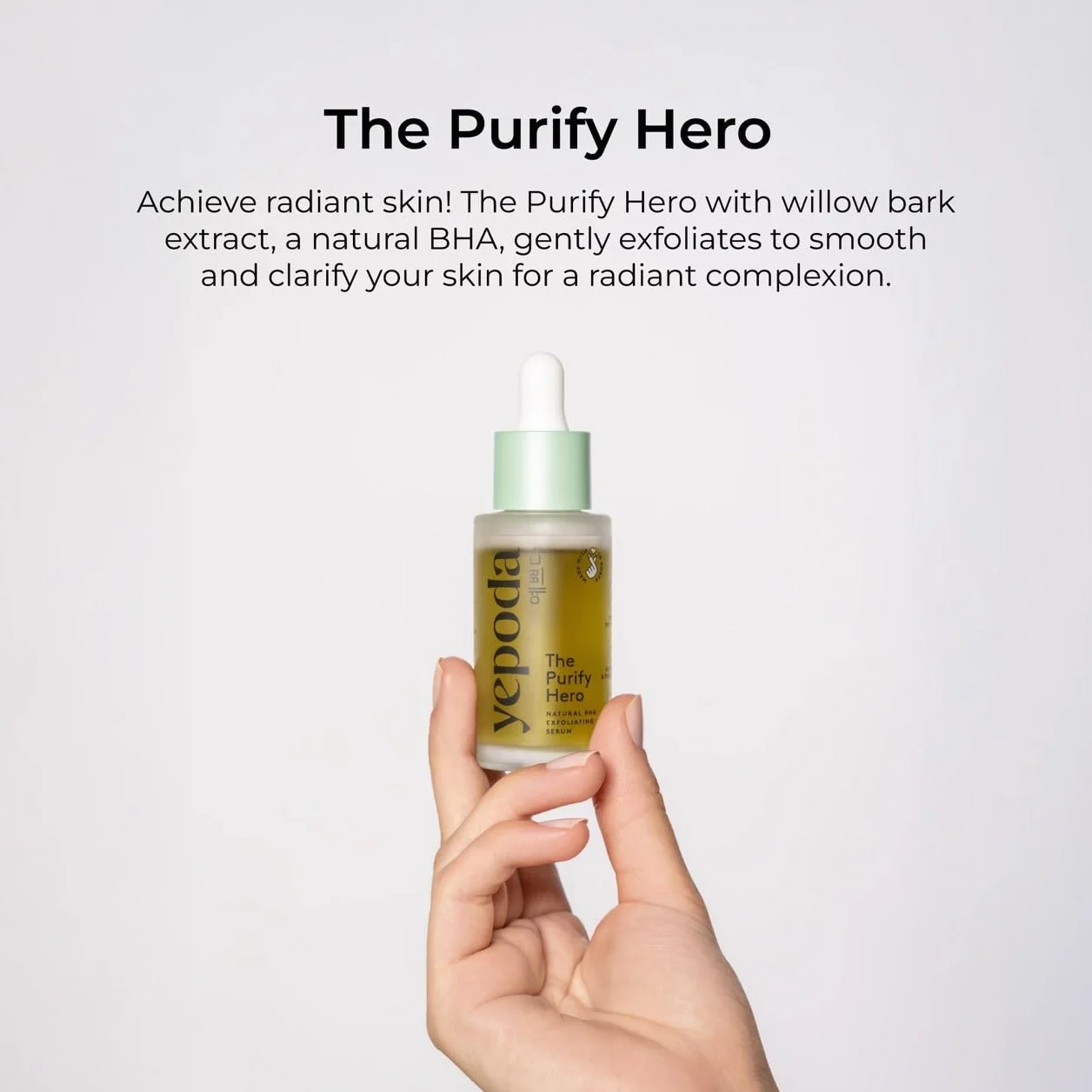 Yepoda The Purify Hero, siero esfoliante coreano con BHA naturale, minimizza i pori, favorisce il rinnovamento cellulare, vegano e adatto a tutti i tipi di pelle, 30 ml