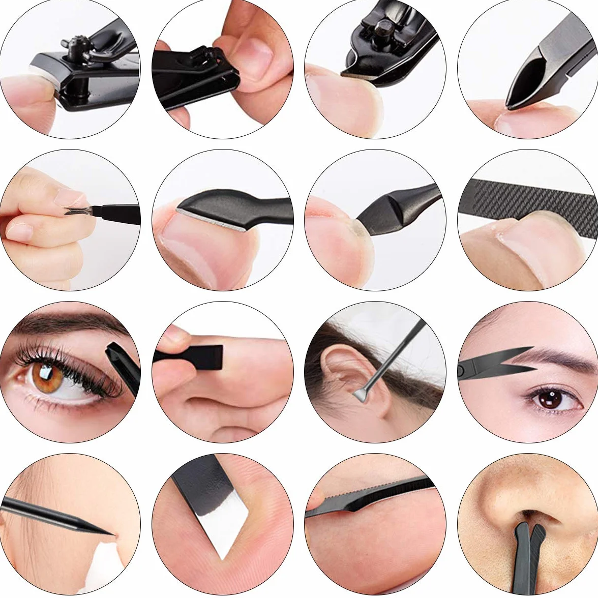 Profesjonalny zestaw do manicure i pedicure 16-częściowy w skórzanym etui podróżnym (czarny)