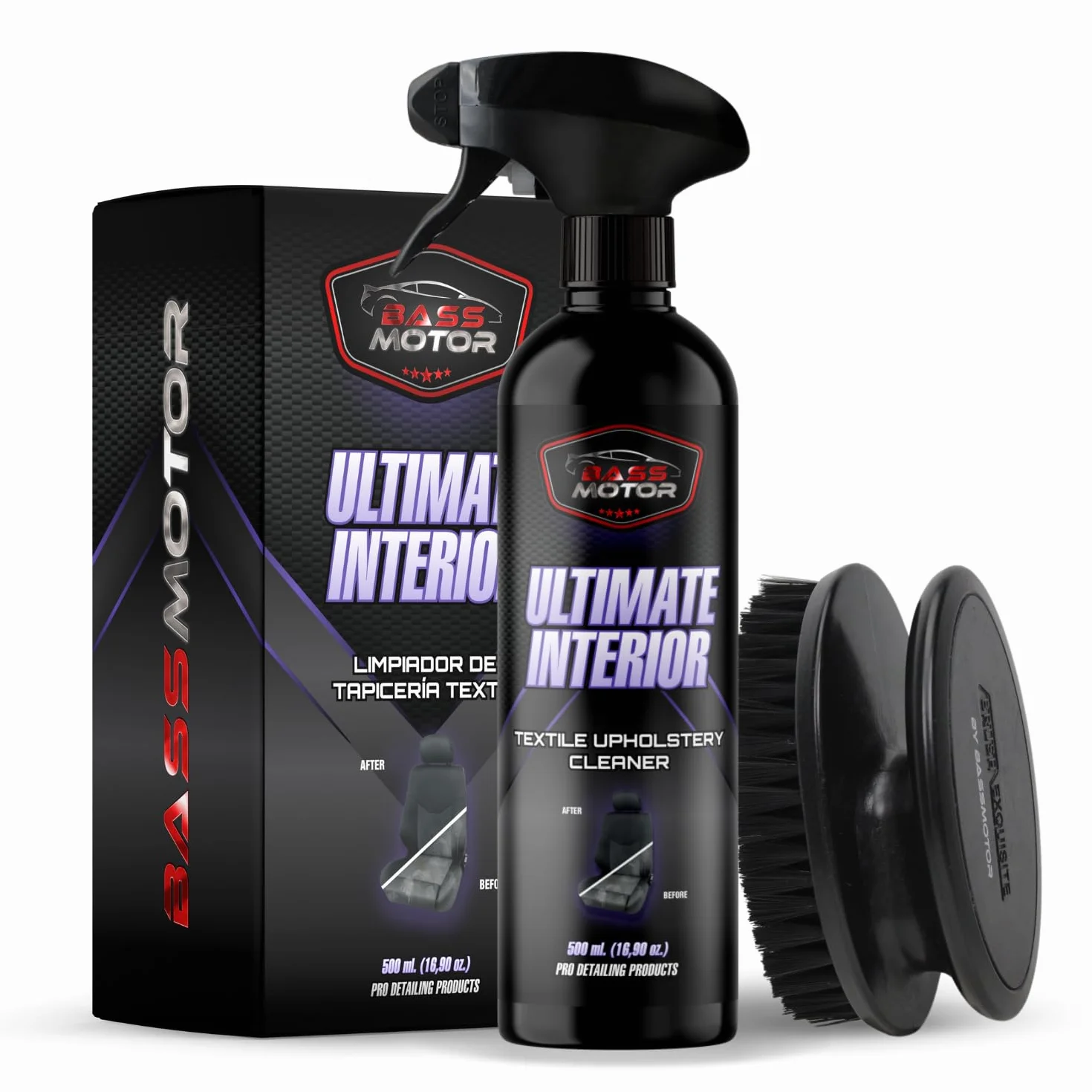 BassMotor Pulitore per Tessuti Auto 500ml con Spazzola