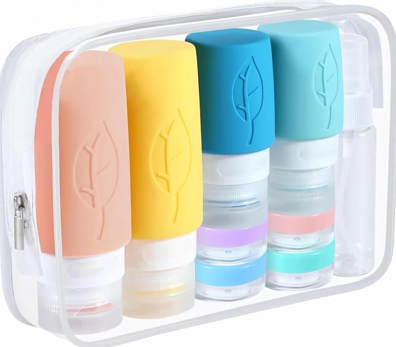 KOOSREEL Flaconi da Viaggio in Silicone, 17 Pezzi, Bottiglia da Viaggio Riutilizzabile e Impermeabile, Contenitore per Bottiglie da Viaggio, lozione, per Shampoo, Cosmetici, da Viaggio Senza BPA Set