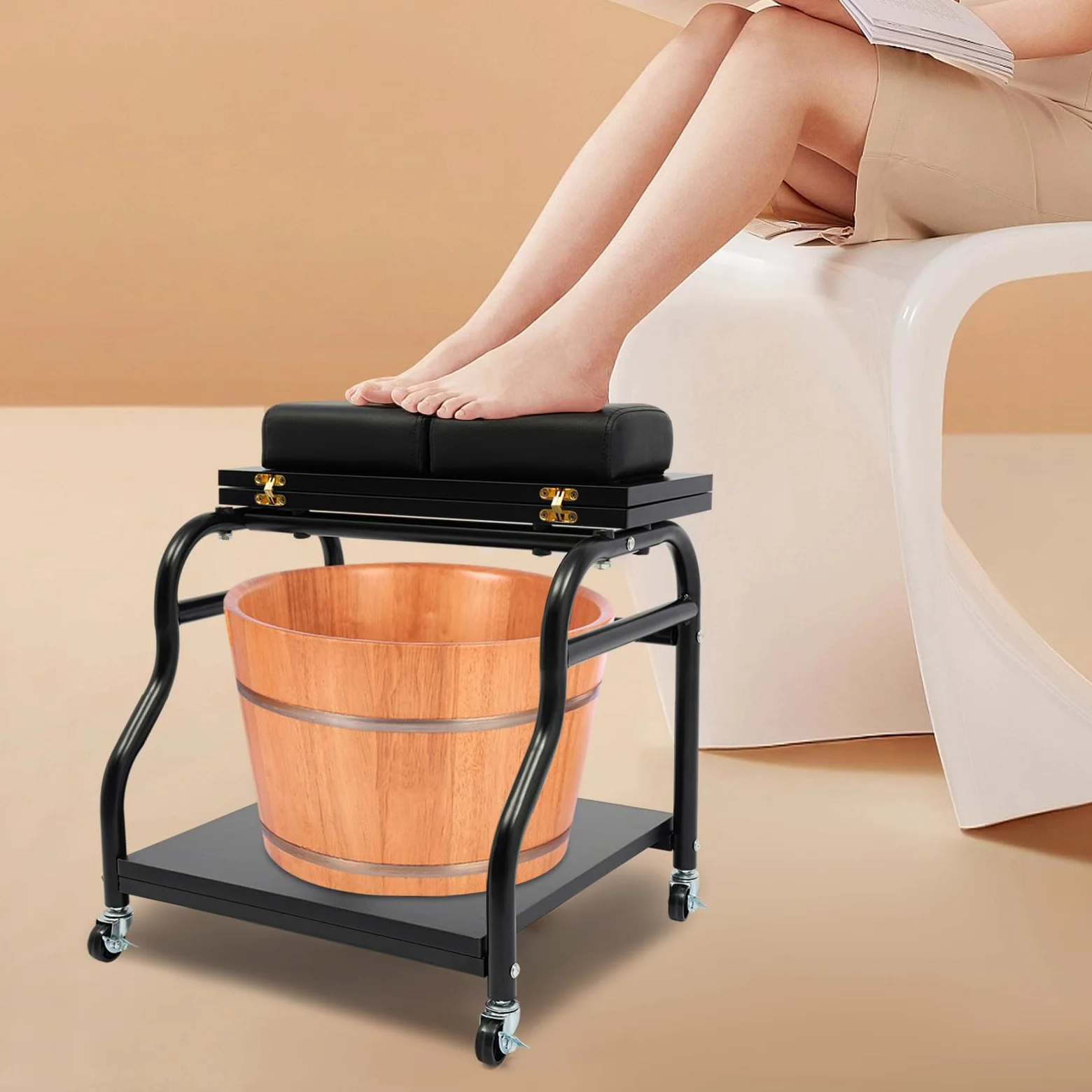 Carrello da Parrucchiere BZYFJB Pediluvio per Manicure e Massaggio Salone Portatile con 4 Ruote e poggiapiedi Dispositivo Professionale per la Cura dei Piedi per saloni di Bellezza
