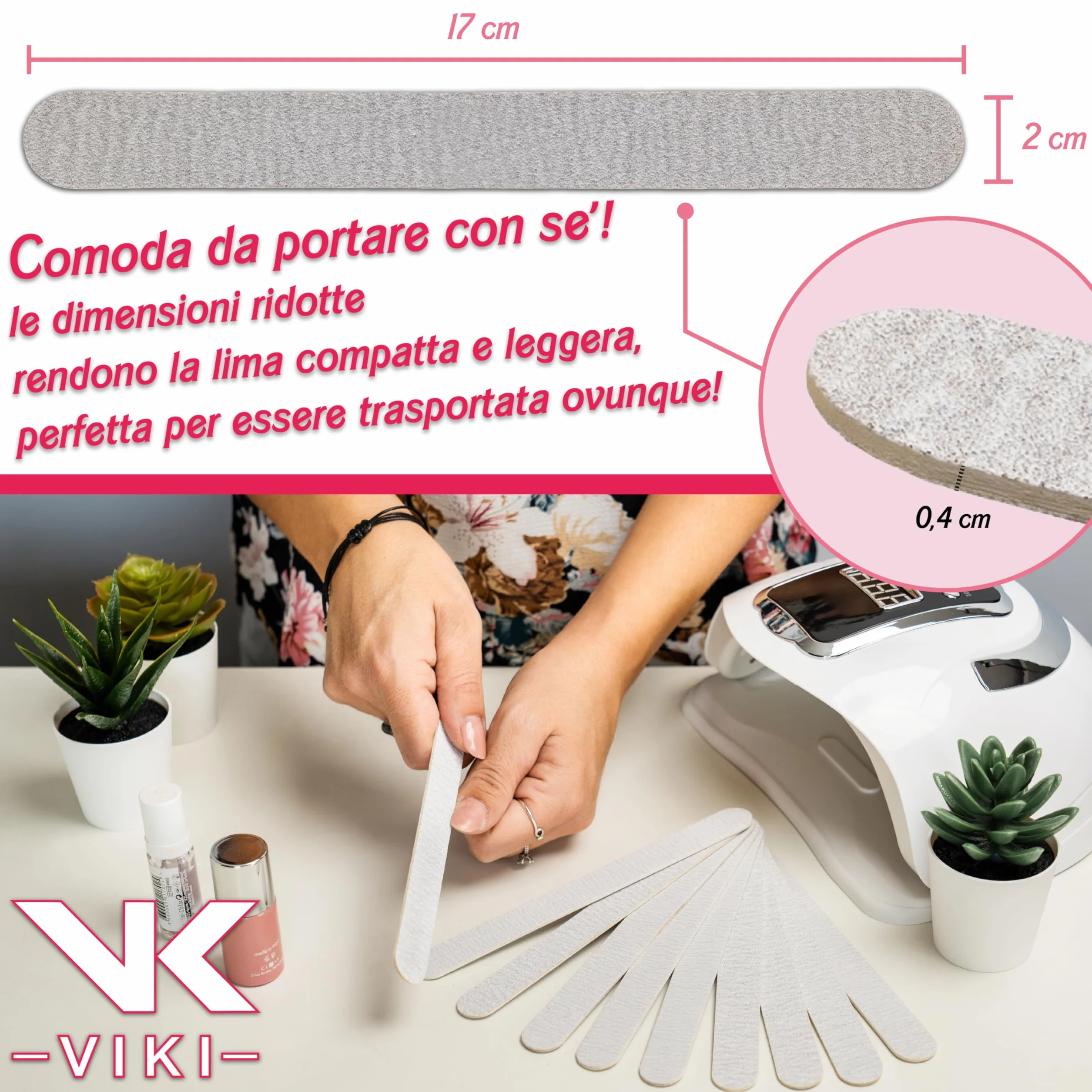 VIKI Set 100 Lima Unghie Professionale 100/180 Doppia Grana, Lime Unghie per Manicure e Pedicure, Unghie Naturali, Gel, Acrilico e Semipermanente, Lime Delicate e Resistenti ideale per centri estetici
