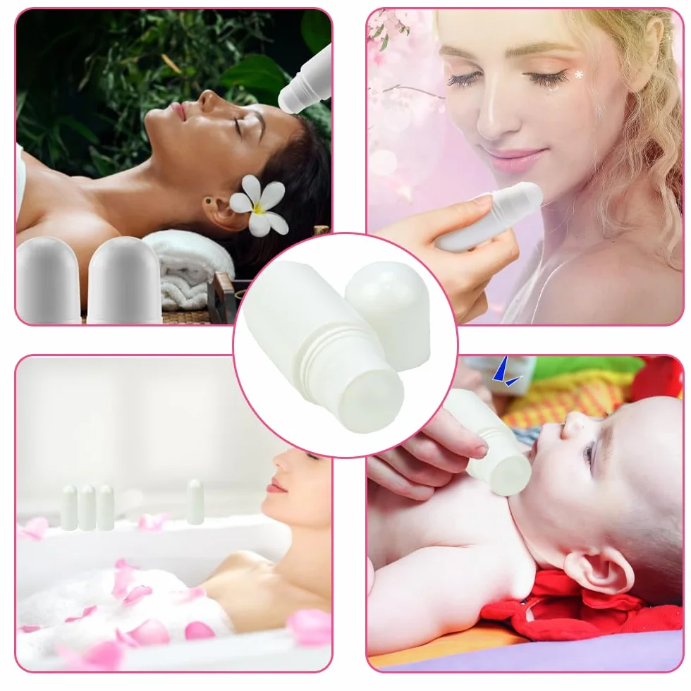 4 Pz Bottiglie a Rullo in Plastica Bottiglie Vuote con Sfera a Rullo da 50ml Contenitori Deodoranti Fai da Te con Sfera a Rullo per Aromaterapia, Profumi, Deodorante e Cosmetici