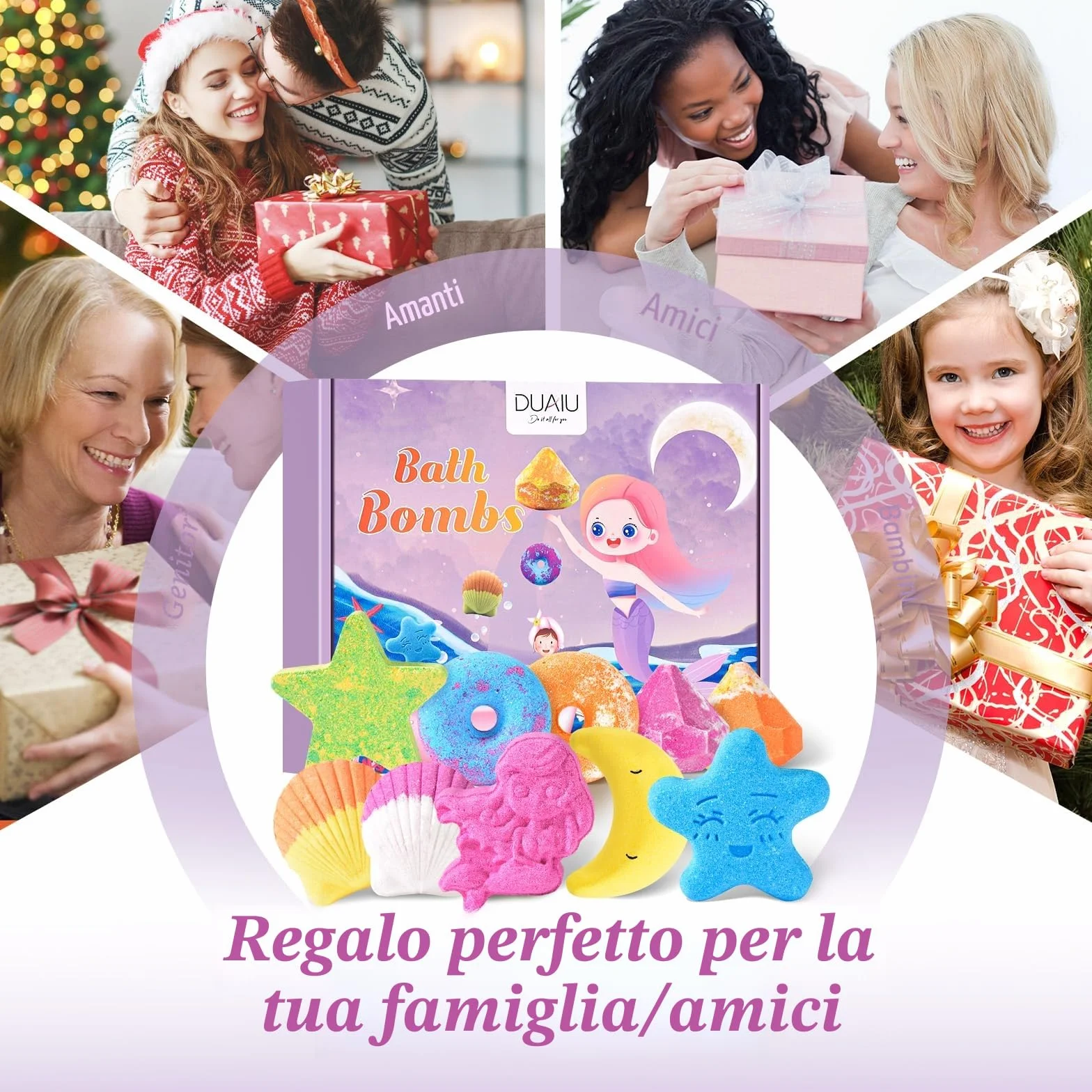 DUAIU Bombe da Bagno,10 Pezzi Bombe da Bagno Bambini Profumate Set Regalo,Fatte a Mano,Bomba da Bagno Arricchite con Sali da Bagno e Oli Essenziali per Donna,Bambini