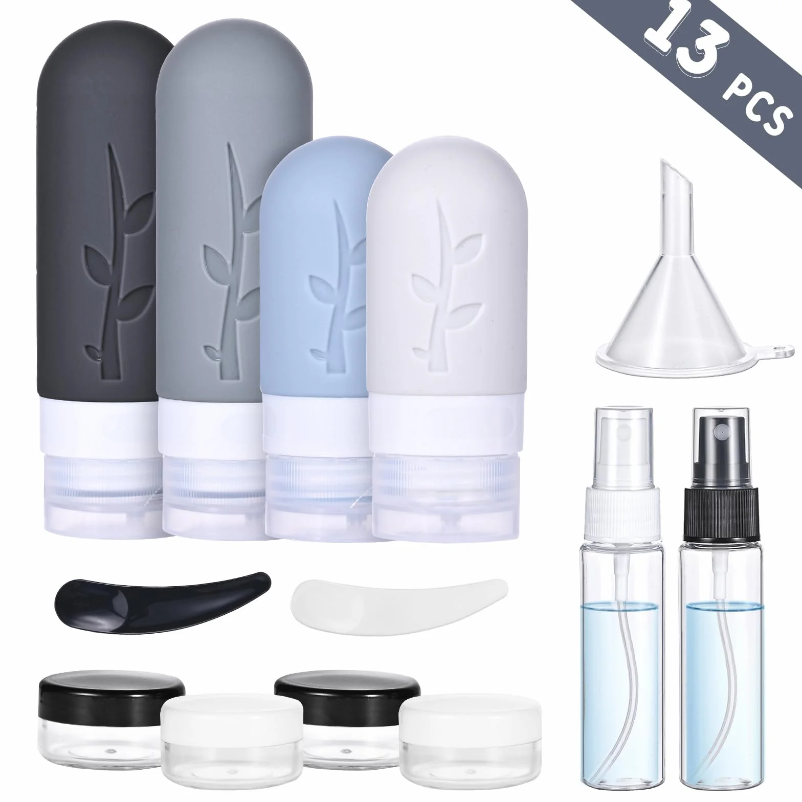 Kit Viaggio Liquidi, 16 Pezzi Contenitori da Viaggio in Silicone, Contenitori Accessori per Shampoo, Lotion e Cosmetici, Mini Size da Viaggio (Nero)