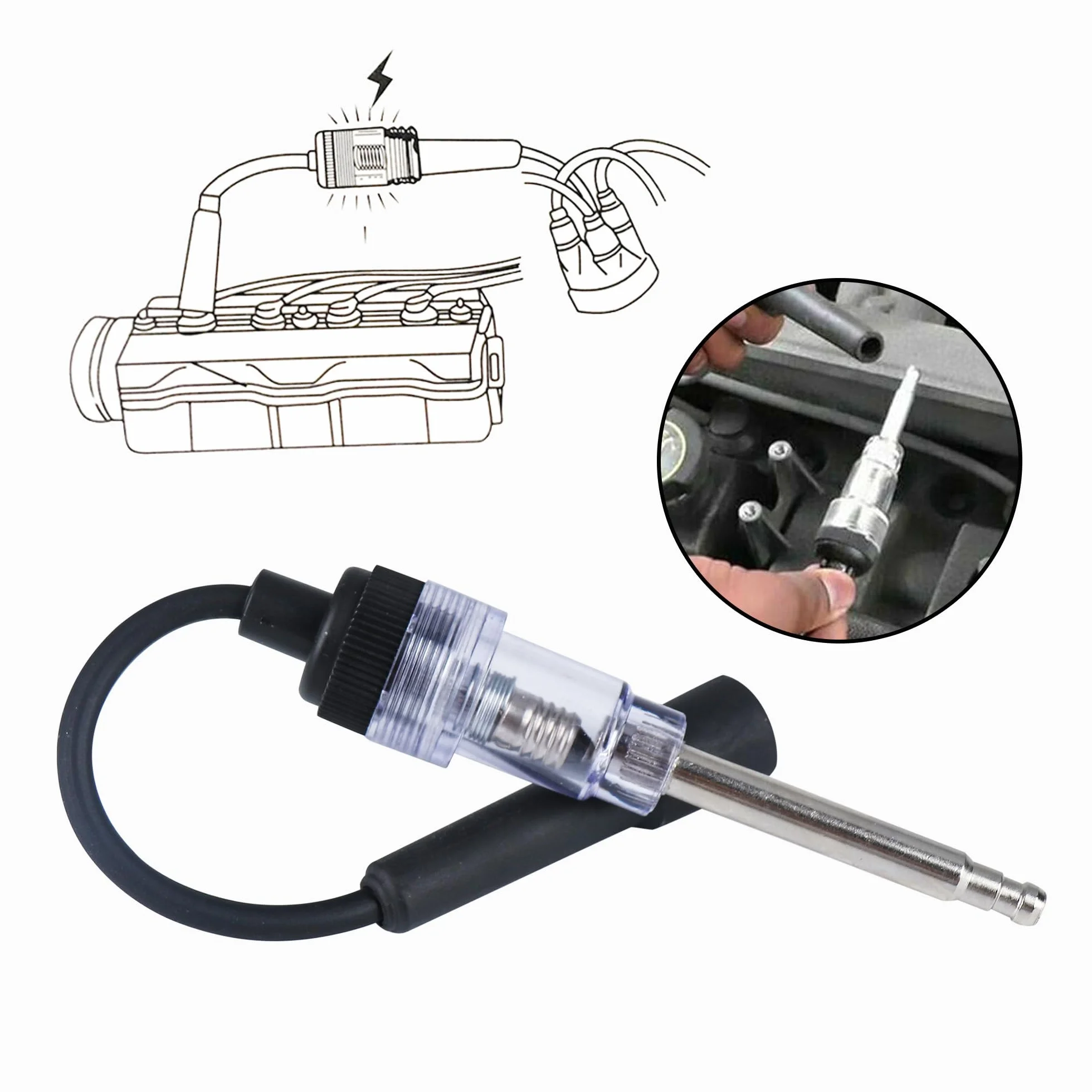 Tester per scintille di accensione universale in acciaio inox, rilevatore diagnostico armatura, per candele auto
