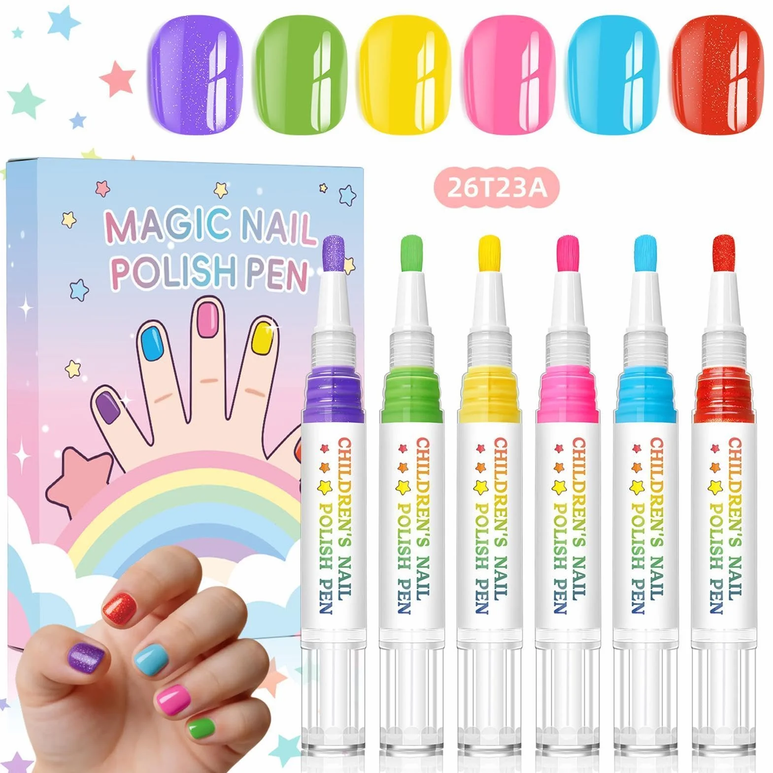 Pennarelli Unghie per Bambini | 6 Colori Pennarelli Disegno Impermeabili Asciugatura Rapida Rimovibili a Strappo - per Unghie Bambini - Per Bambina, Manicure delle Dita, Compleanno, e Natal