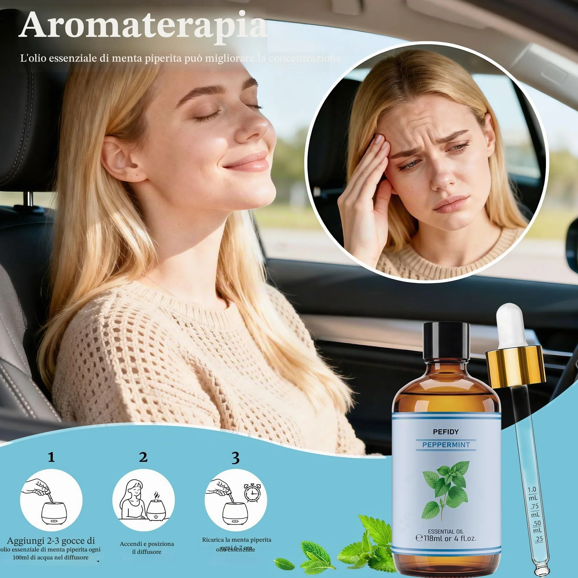 Olio Essenziale Menta Piperita 118ml 100% Naturale per Aromaterapia